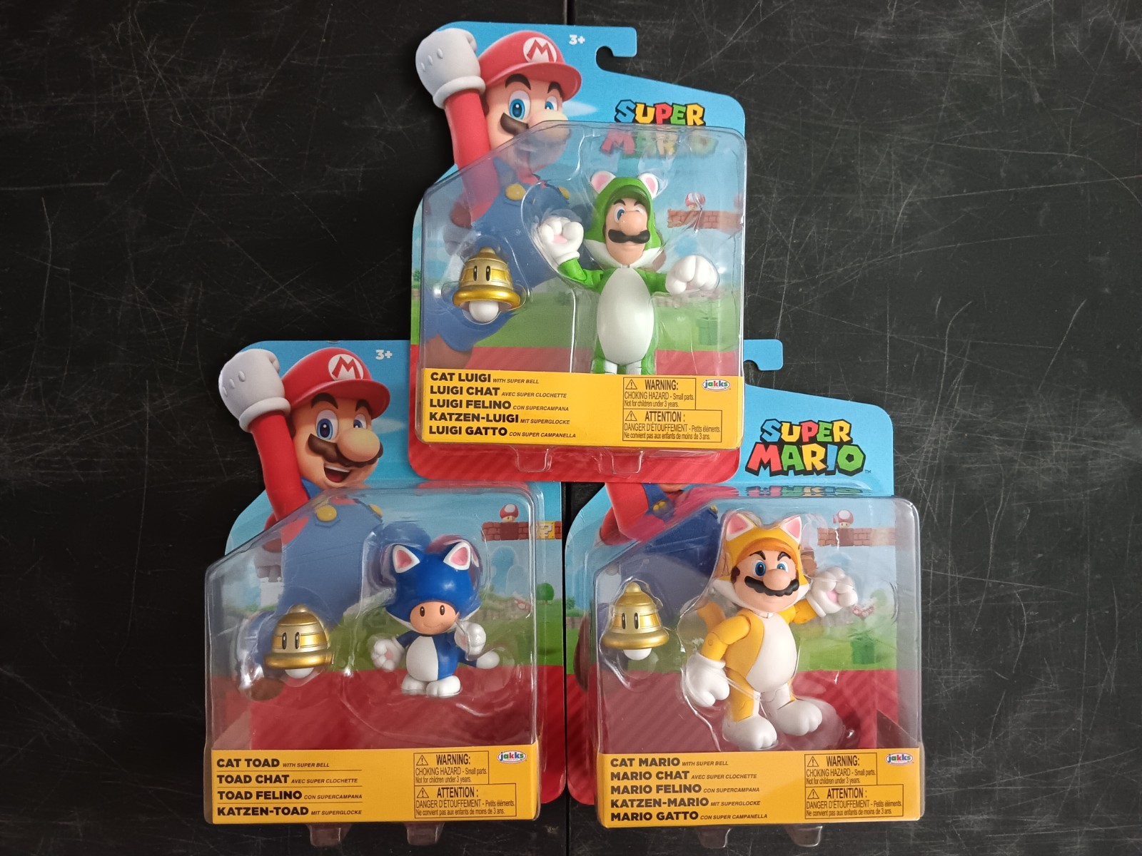*FREE SHIP* 4″ CAT LUIGI TOAD SUPER MARIO World of Nintendo 3-PK Jakks Pacific
