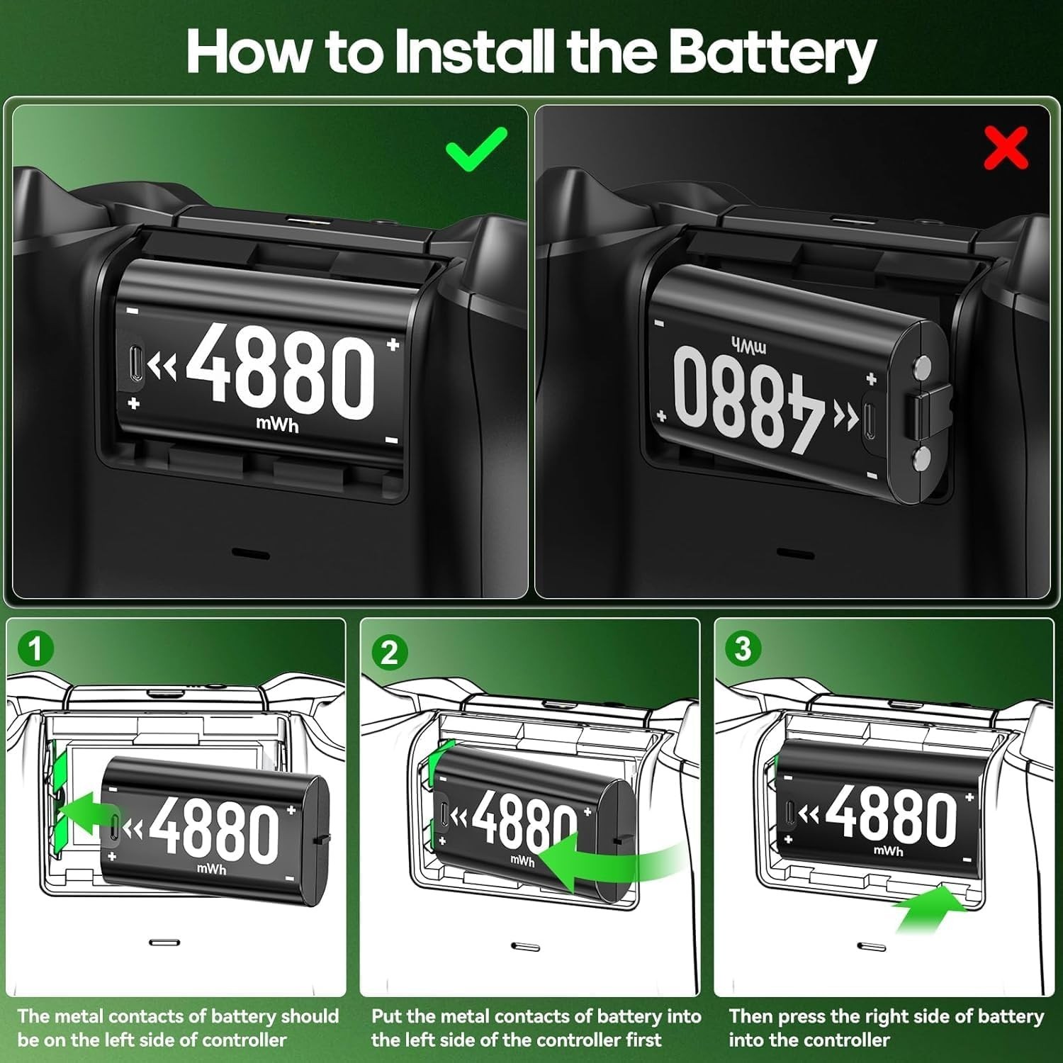 Rechargeable Battery for Xbox One/Series X/S, 4 x 4880mWh Xbox Batteries, Xbx…