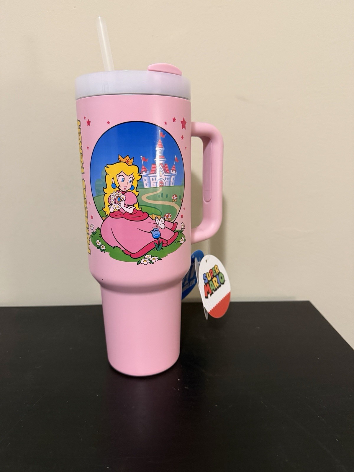 Nintendo Super Mario Princess Peach Tumbler Metal Cup Pink 40oz With Straw New