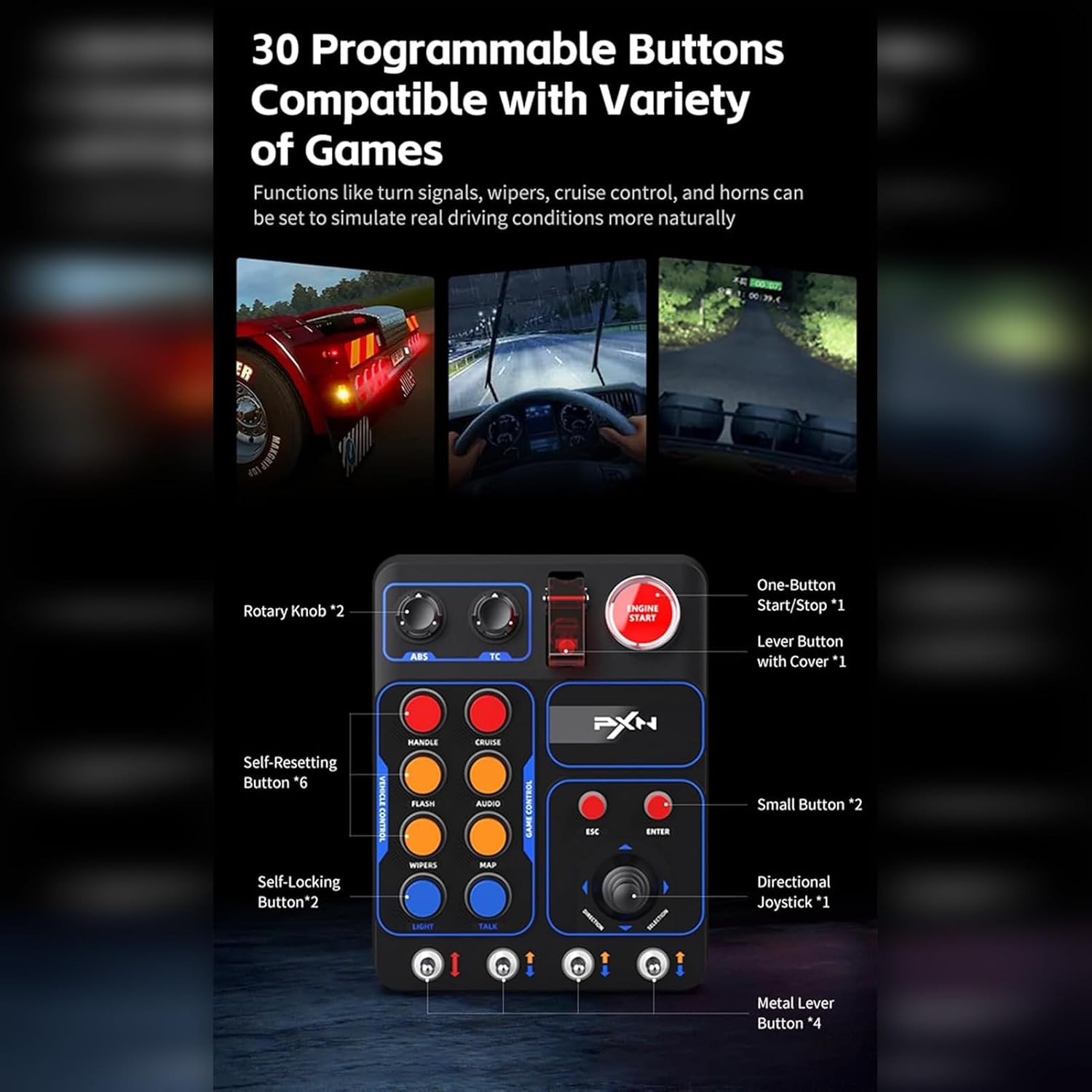 PXN CB1 Racing Button Box 30 Programmable Keys