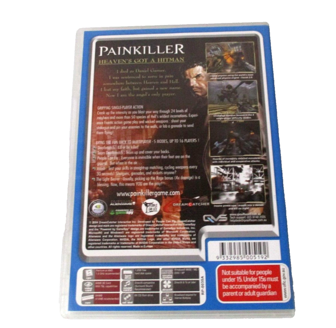 Painkiller PC DVD ROM Game No Manual MA15+ 2004 Dreamcatcher Interactive Tested