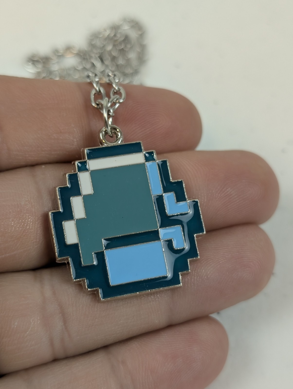 Minecraft Style Diamond Necklace Pixel Pendant Gamer Nerd Jewelry Gift 22″