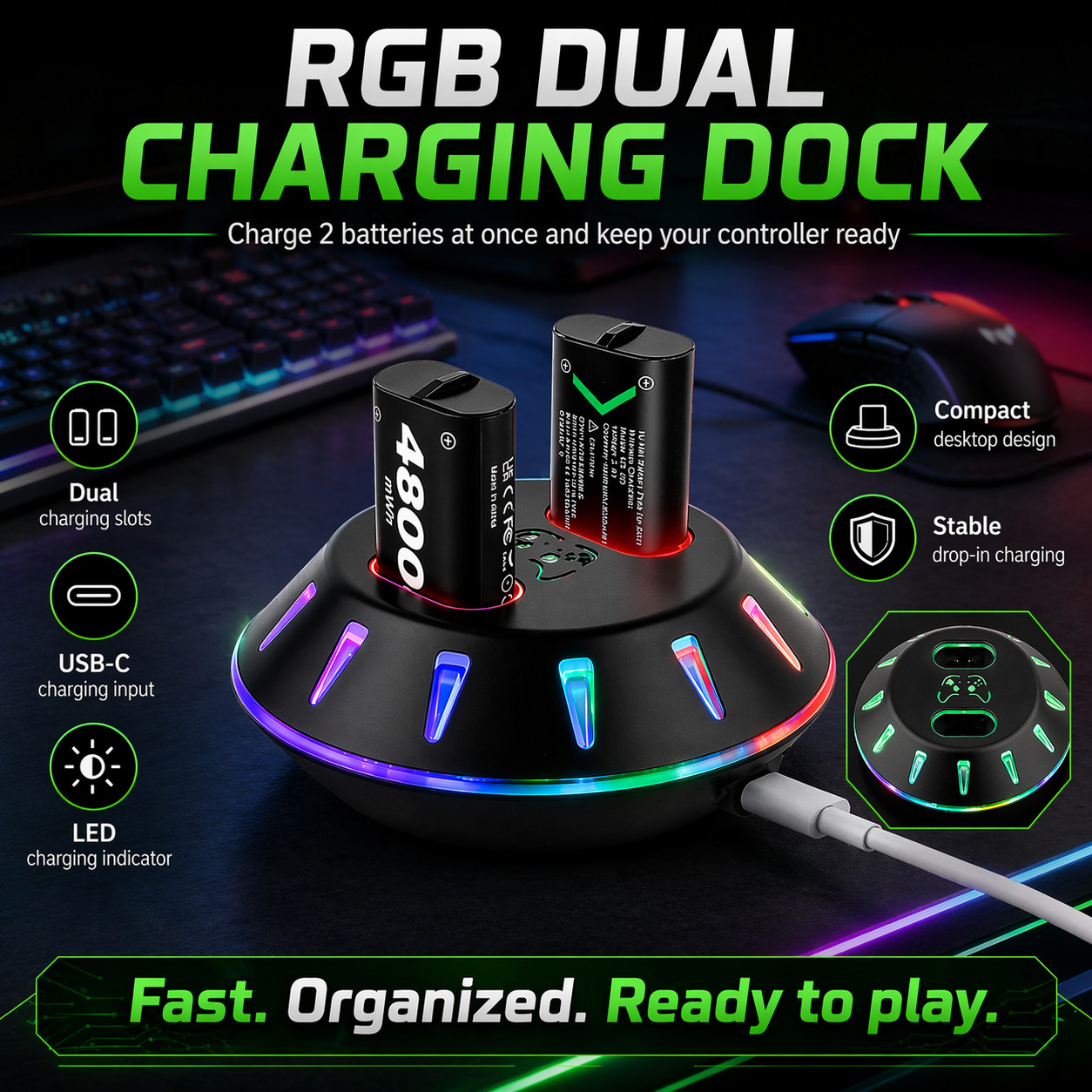 2X4800 Rechargeable Battery Pack for Xbox One/Xbox Series X|S Controller Battery