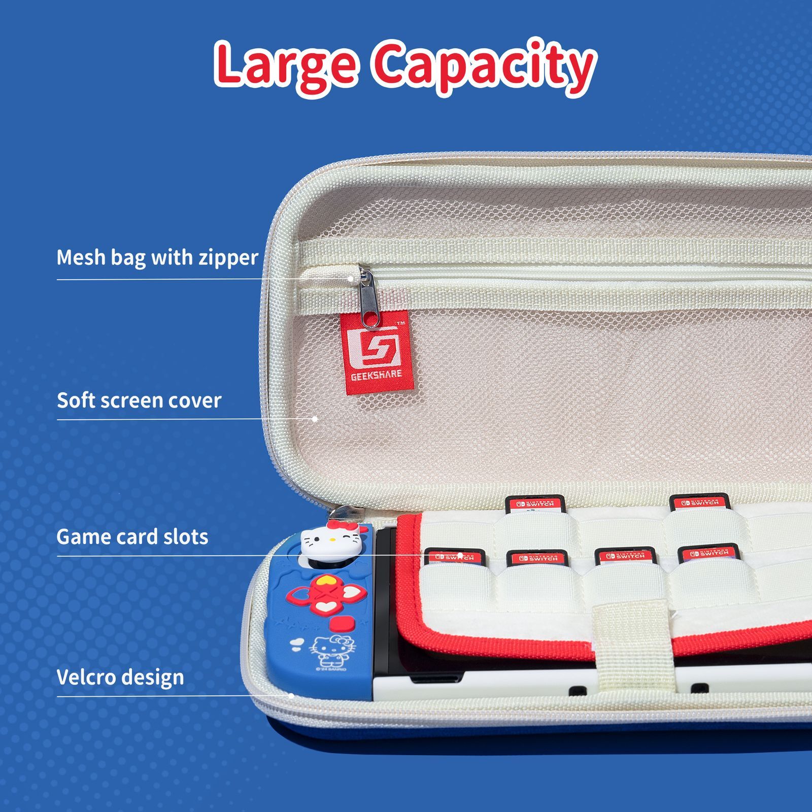GeekShare X Sanrio Carry Case Cover for Nintendo Switch/OLED Kitty Gift Box Kits