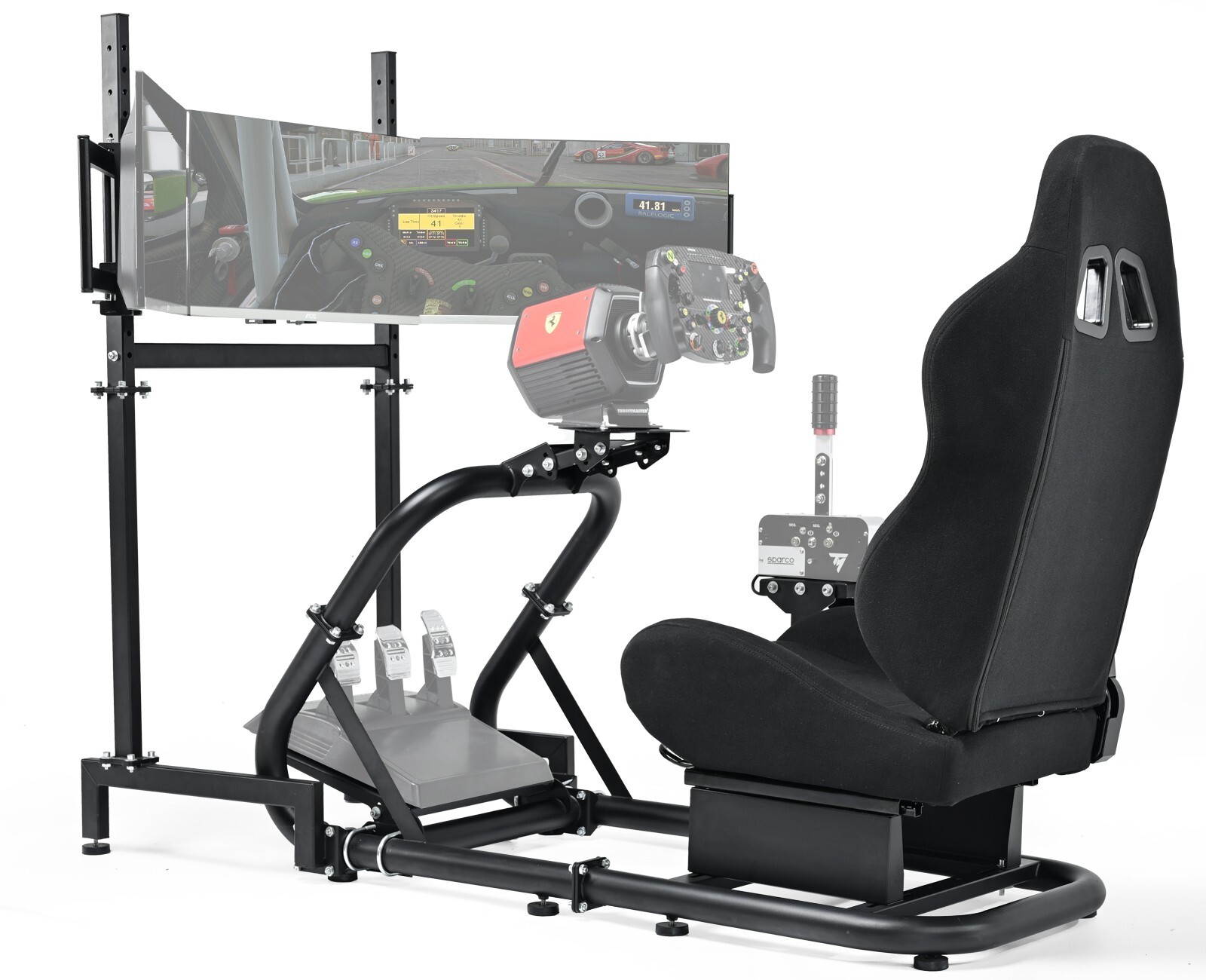 Marada Racing Simulator Cockpit With Seat &Triple Monitor Stand Fit Logitech G29