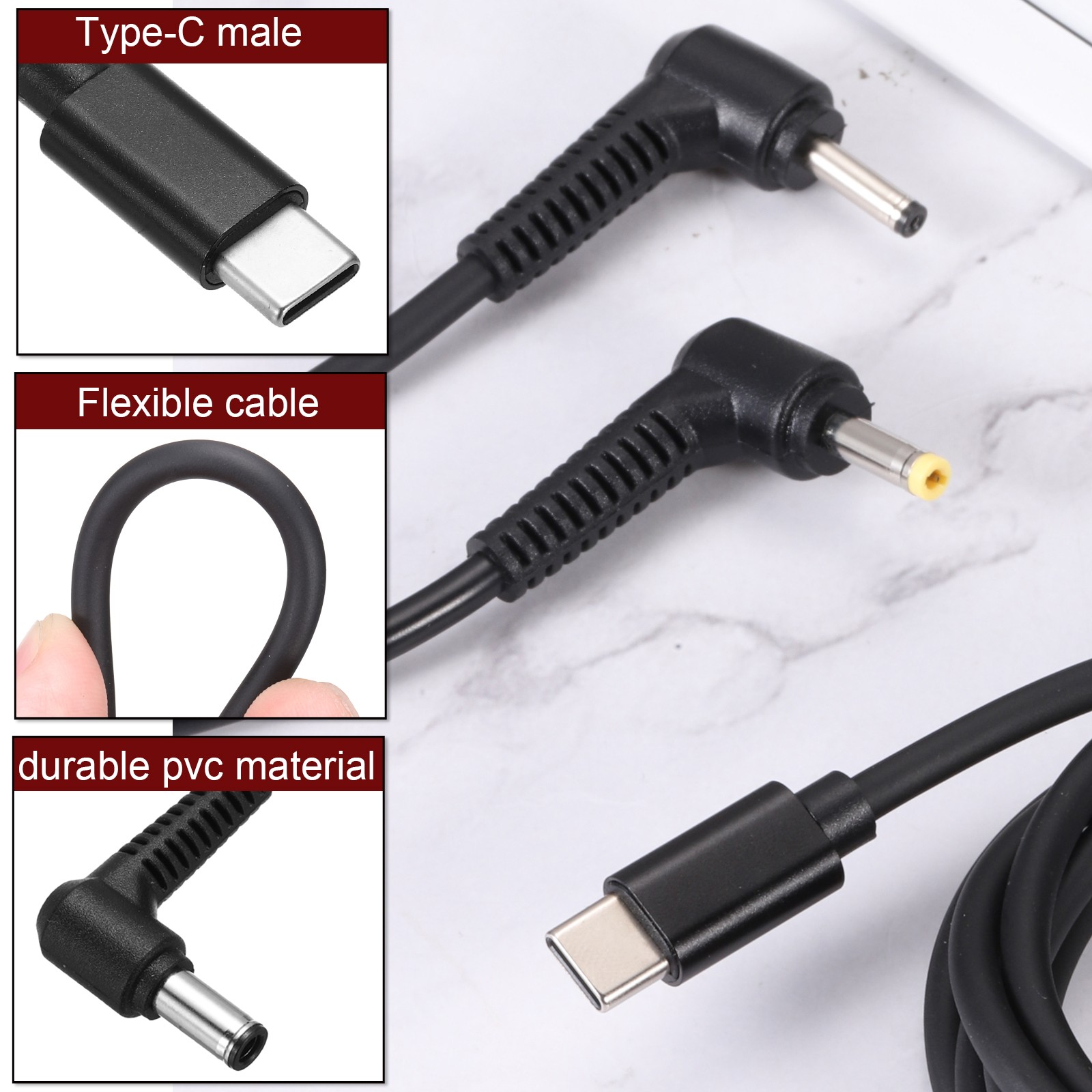 4.9FT USB C to DC PD Power Fast Charging Cable, 6mmx0.6mm 65W/20V(Black)
