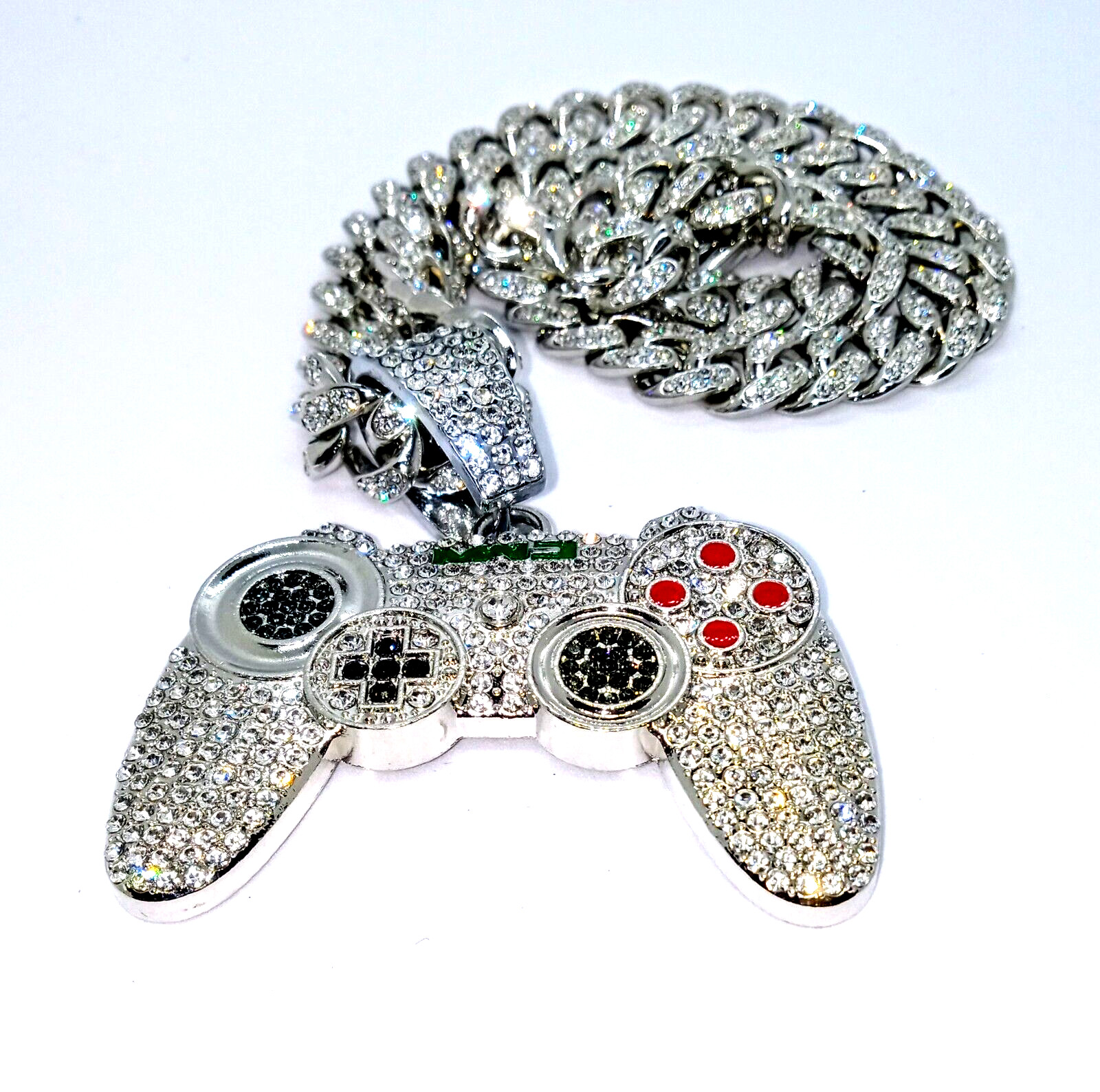 PLAYSTATION GEM NECKLACE Silver Bling Gamer Gift Hip Hop Pendant & 20″ Chain