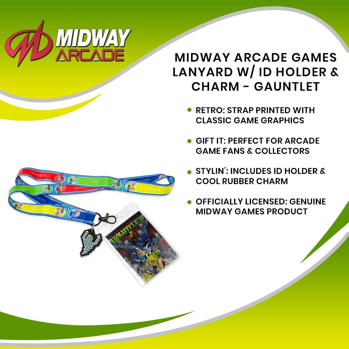 Midway Arcade Games Lanyard w/ ID Holder & Charm – Gauntlet