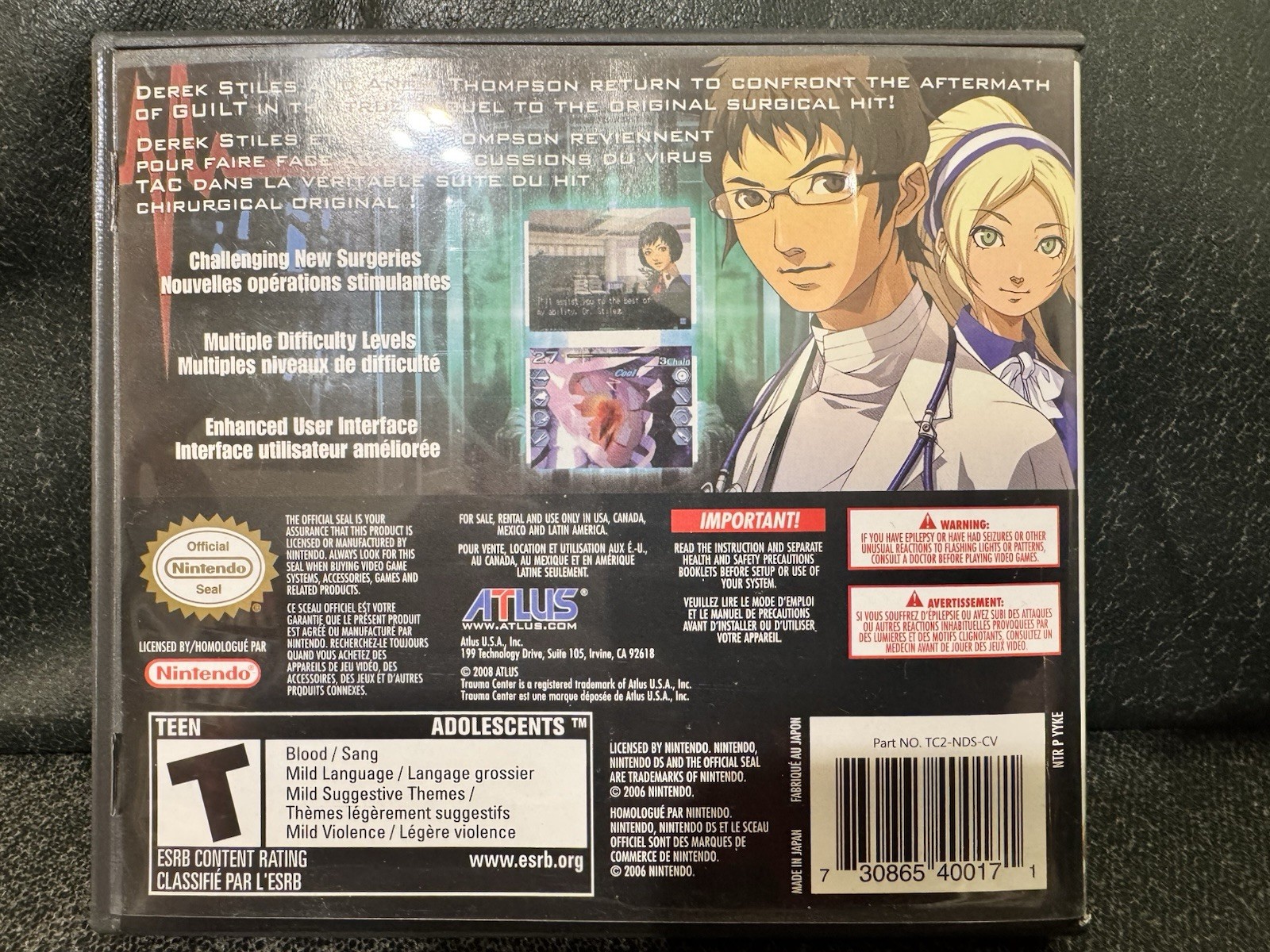 Atlus Trauma Center: Under the Knife 2 – Nintendo DS (NTSC-U/C) – CIB w/ Manual