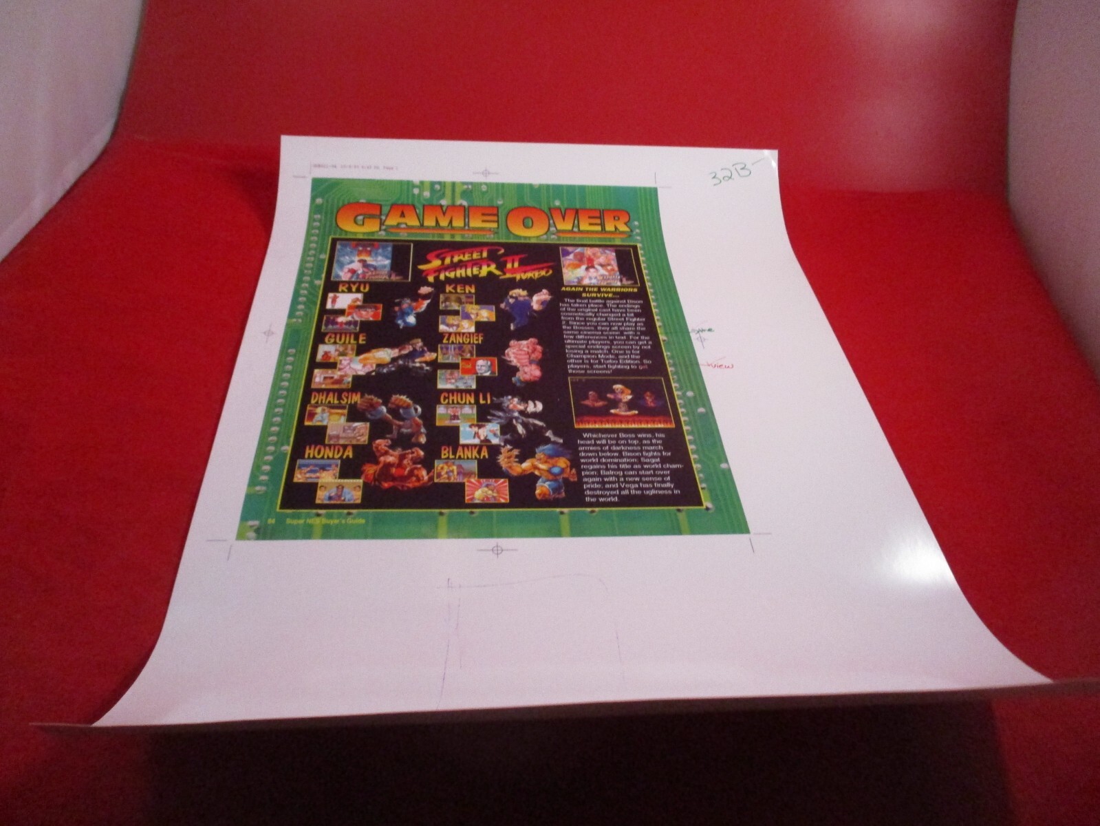 Super NES Buyer’s Guide Magazine Prototype Sheet Street Fighter II Turbo SNES