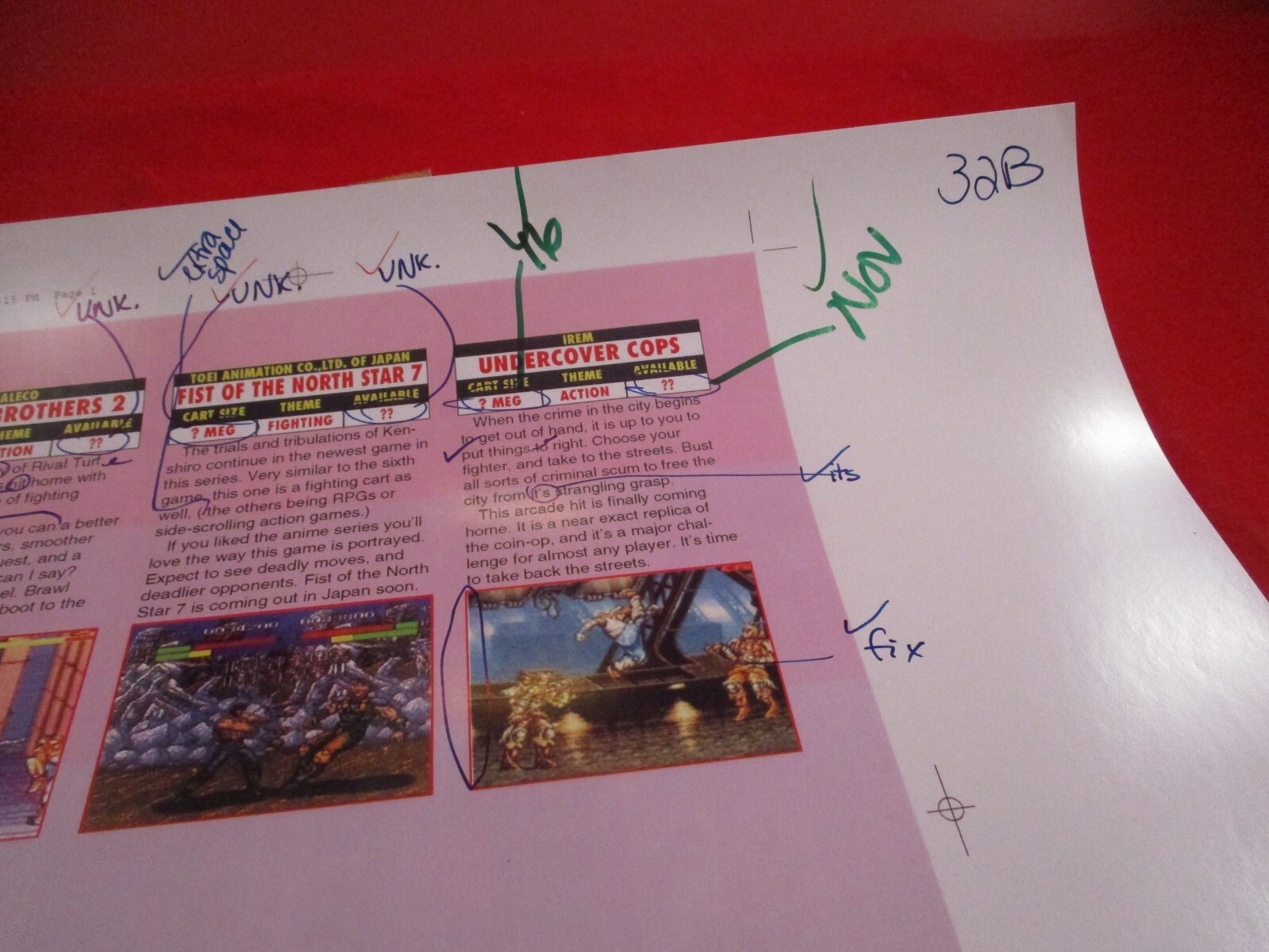 Super NES Buyer’s Guide Magazine Prototype Sheet Brawl Bro N Star Undercover Cop