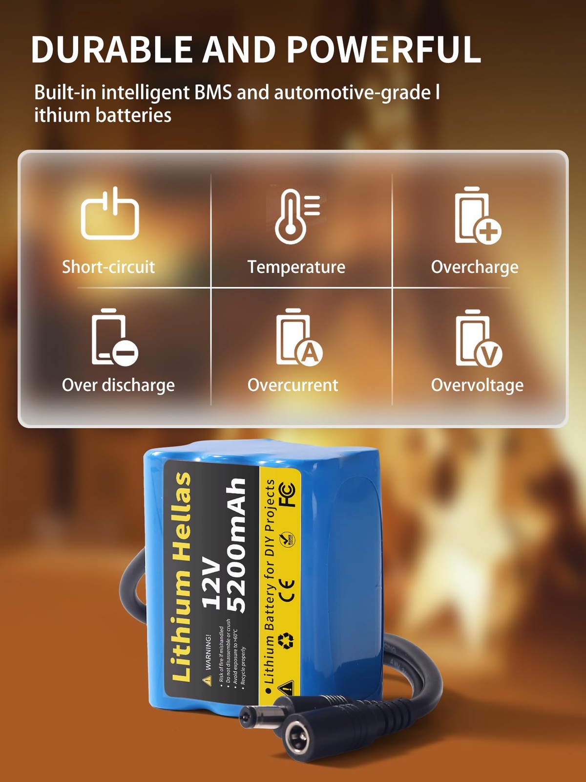 1 Pack 12V 5200mAh Lithium Battery with 12.6V 1A Charger, 12 1 Pack, Blue