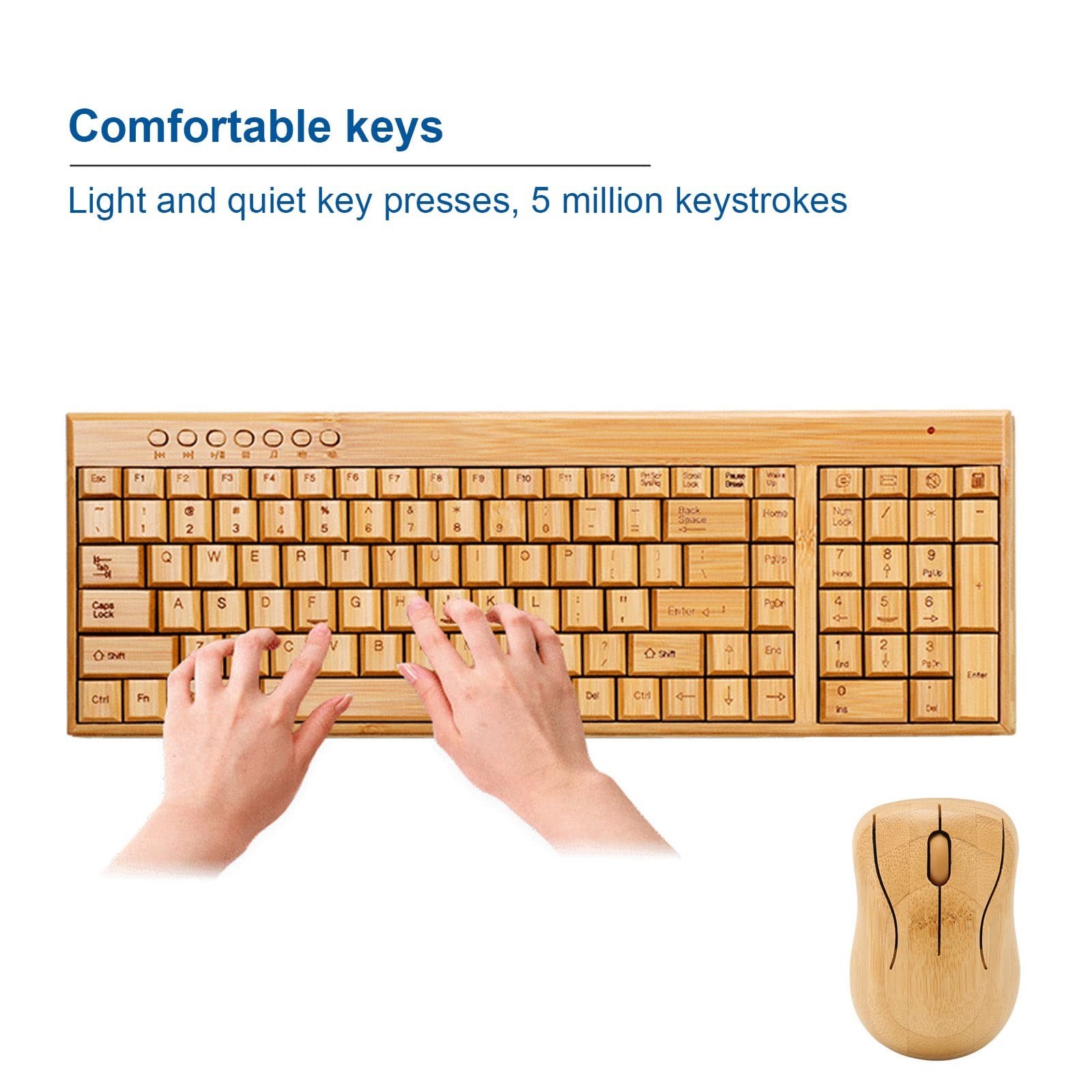PenRux Keyboard and Mouse, Bamboo Wood Full Sized Keyboard, Unique Compact Mo…