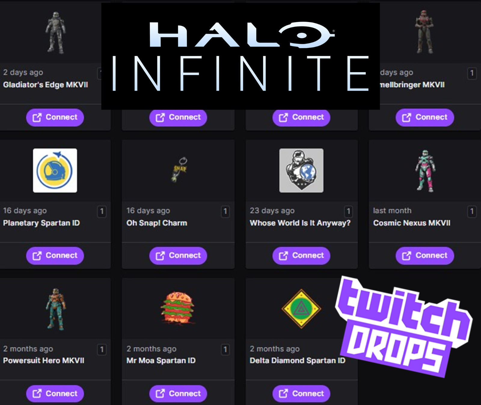 Halo Infinite Twitch Drops – Gladiator’s Edge/Cosmic/Powersuit + More – 11 Items
