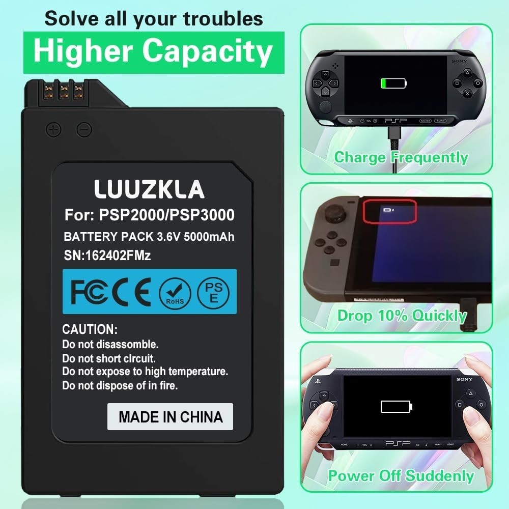 Reliable 5000mAh Battery Replacement for PSP 2000/3000 with Safety Features
