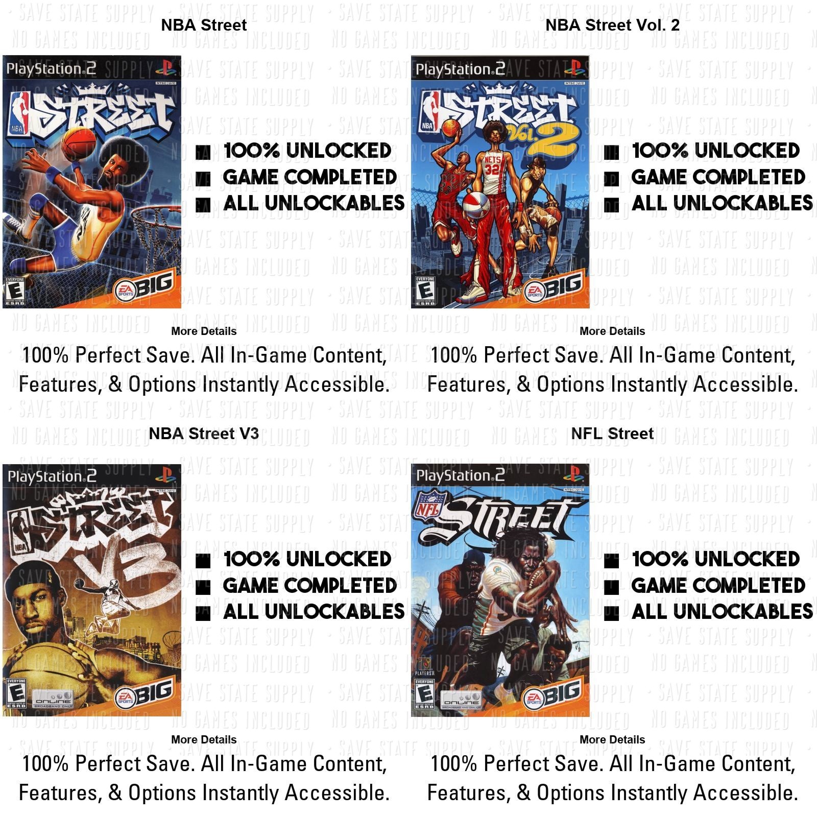 NBA NFL Street Vol. 1 2 3 Ballers PlayStation 2 PS2 PS3 USB Memory Card
