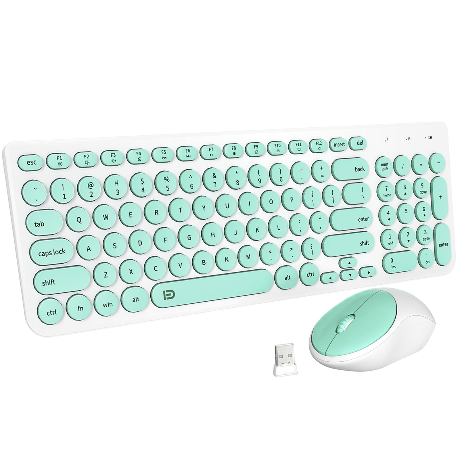 FD Wireless Keyboard and Mouse Combo – 2.4GHz USB IK6630 Mint Green & White