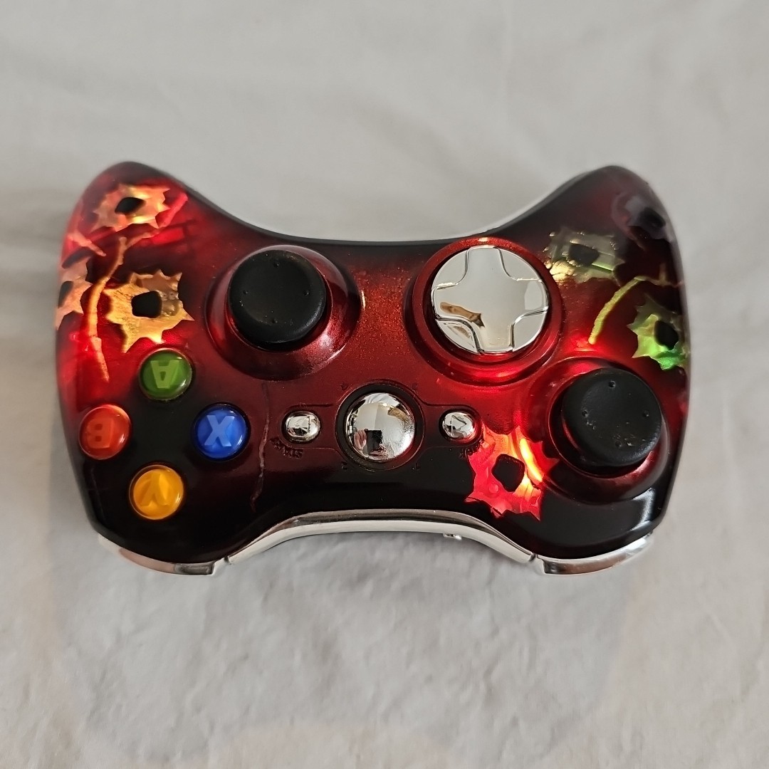 Rare Wireless Xbox 360 Controller Red With Bullet Holes & Changing Color Leds