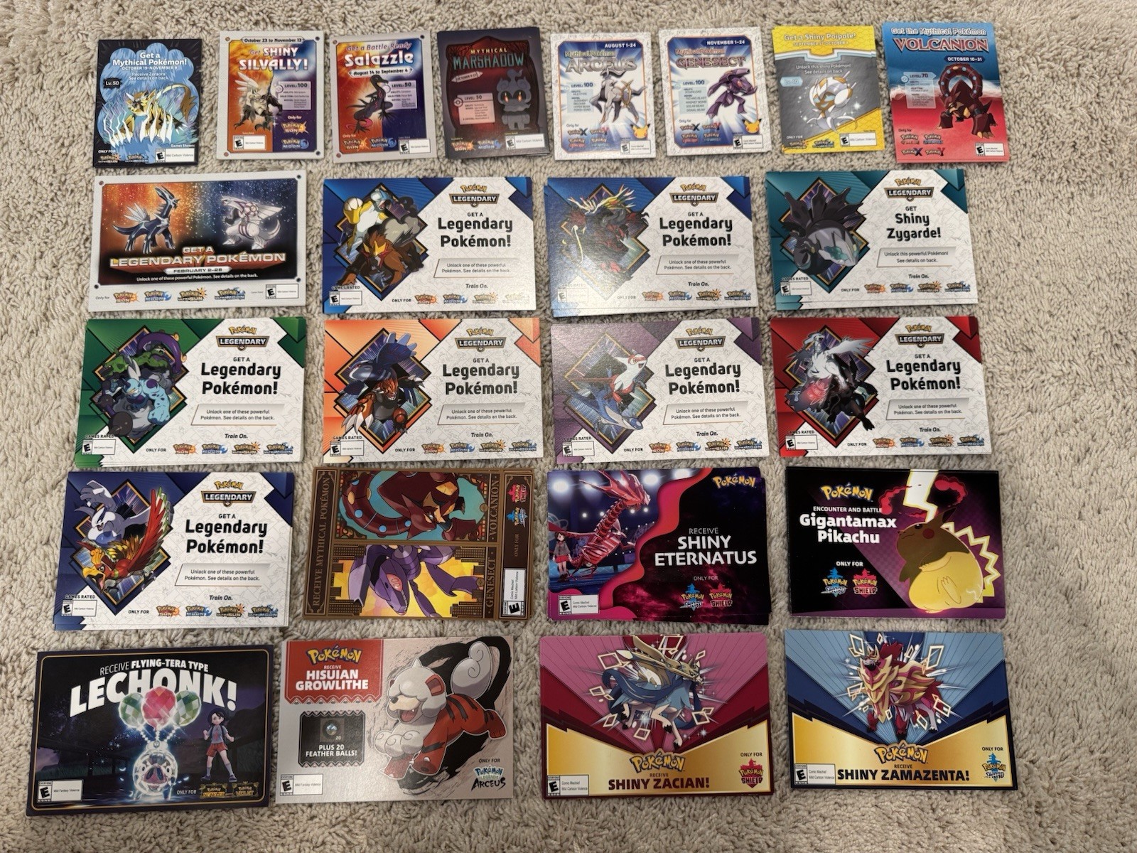 Huge Lot of Pokemon Gift Event Cards Shiny, Mythical, Legendary – ALL EXPIRED