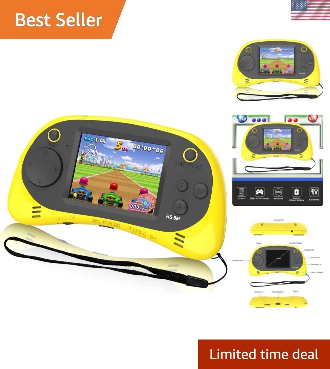 Mini Retro Game Player for Kids – 220 Games, Earphones & USB Charger Included