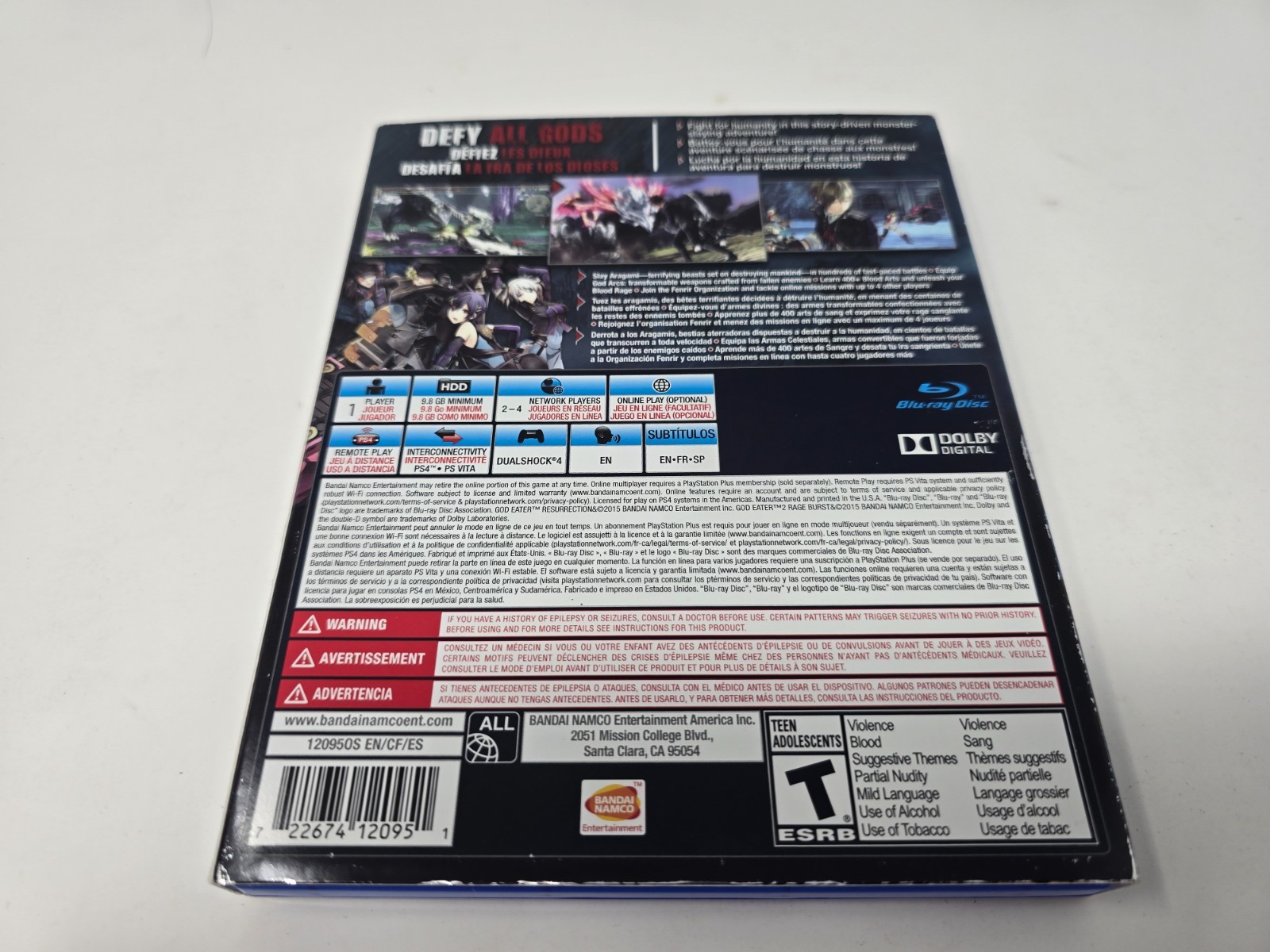 God Eater 2: Rage Burst Day One Edition (Sony PlayStation 4, 2016) W/Slip Cover