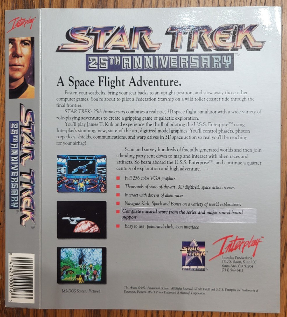 Star Trek 25th Anniversary PC Big BOX ONLY 1991 Interplay 5.25 Floppy DOS IBM