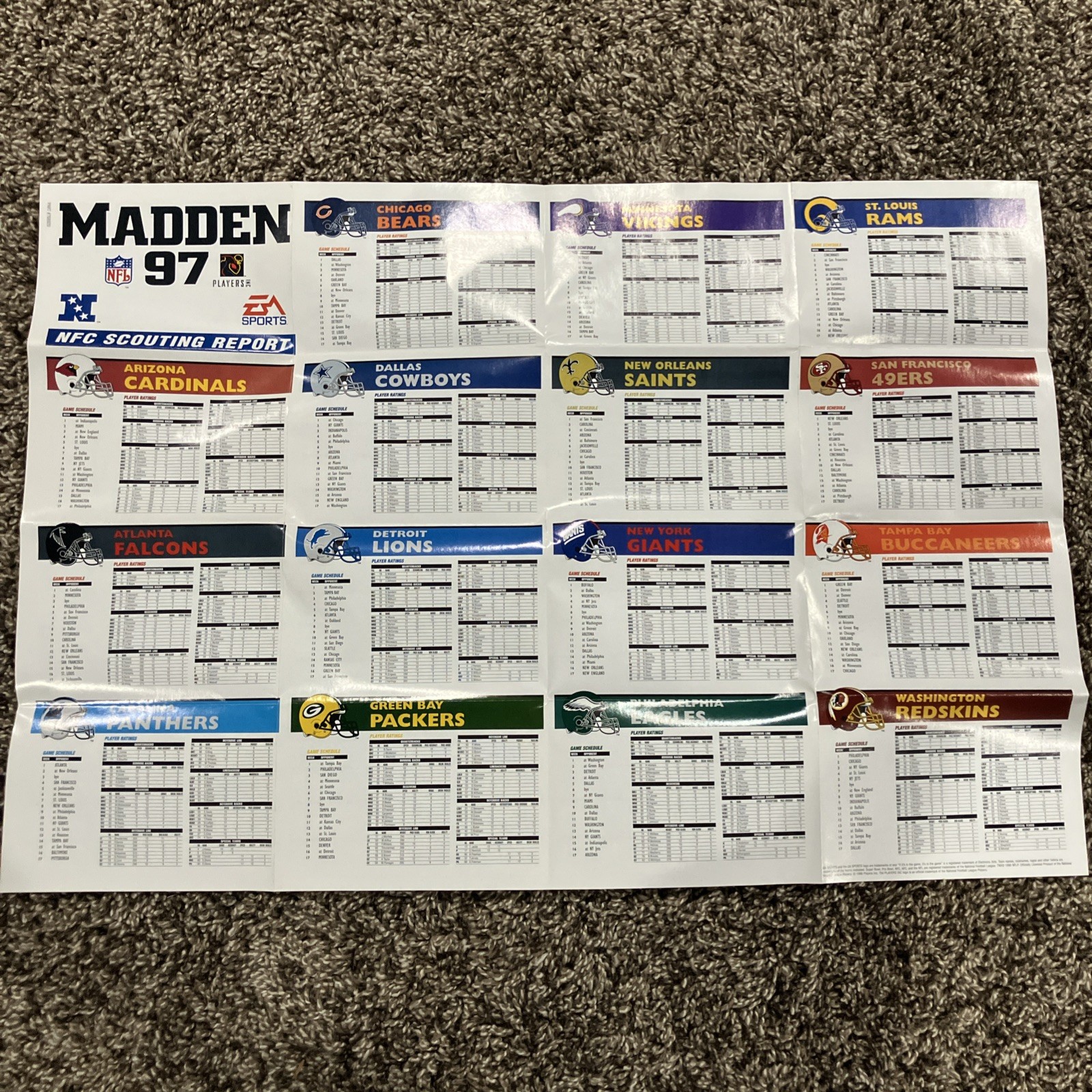 Vtg MADDEN 97 NFL Sega GENESIS Team Profiles EA Sports Fold-Out Poster Insert