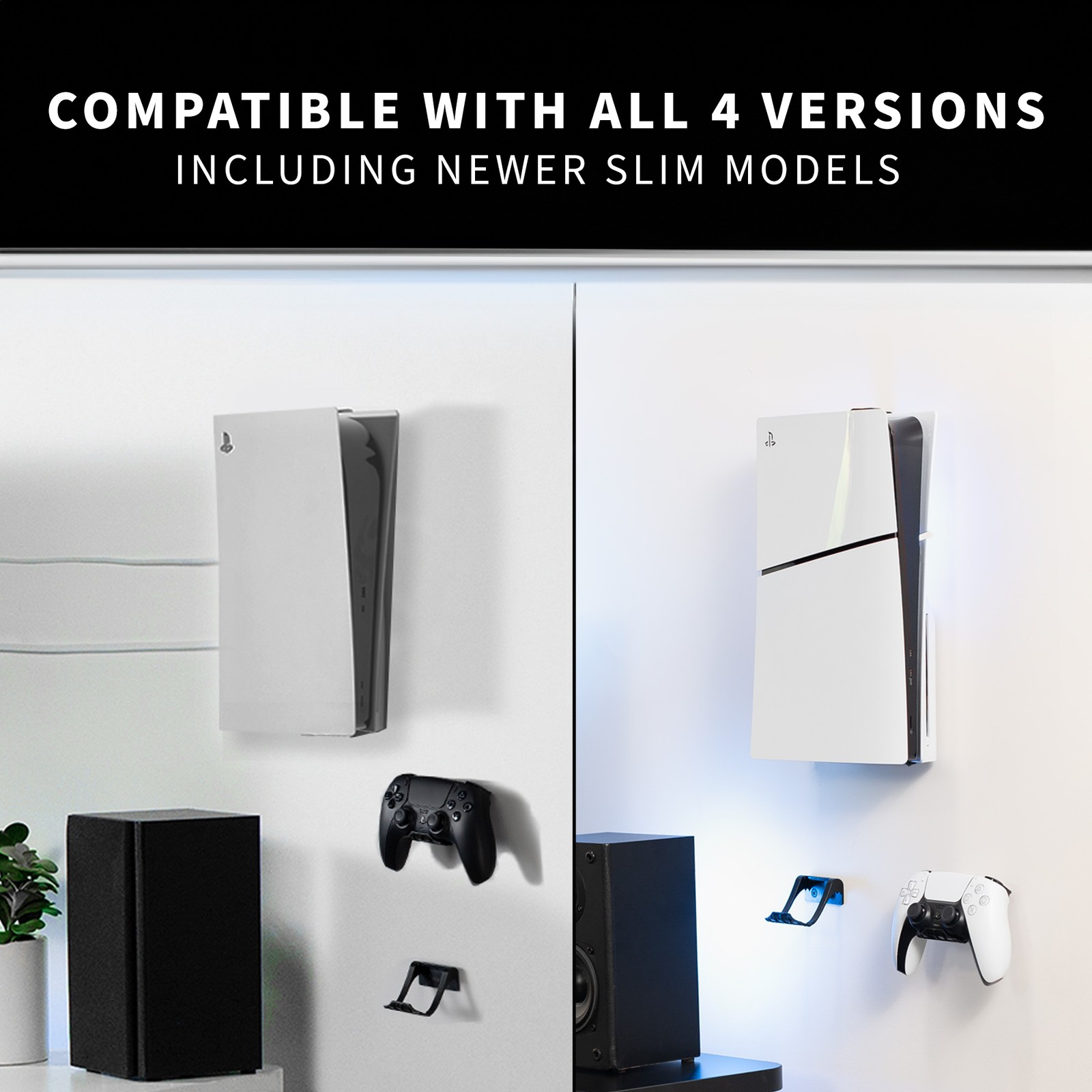 VIVO Wall and Under Desk Mount Designed for PS5 Console with 2 Controller Mounts