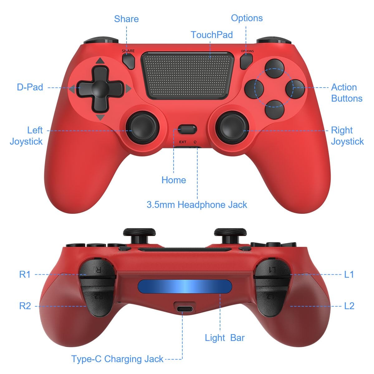 Wuthur 2 Pack Wireless Controller Compatible with PS4/Pro/Slim(Purple & Red)