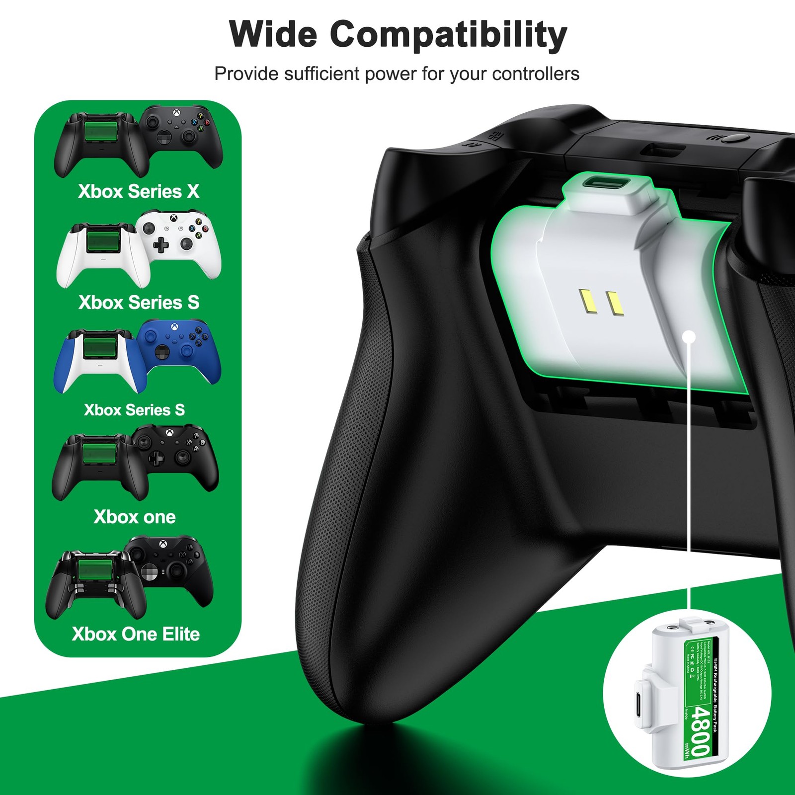Xbox Battery Pack Rechargeable with 4 Back Covers and a USB C Charging Cable,…
