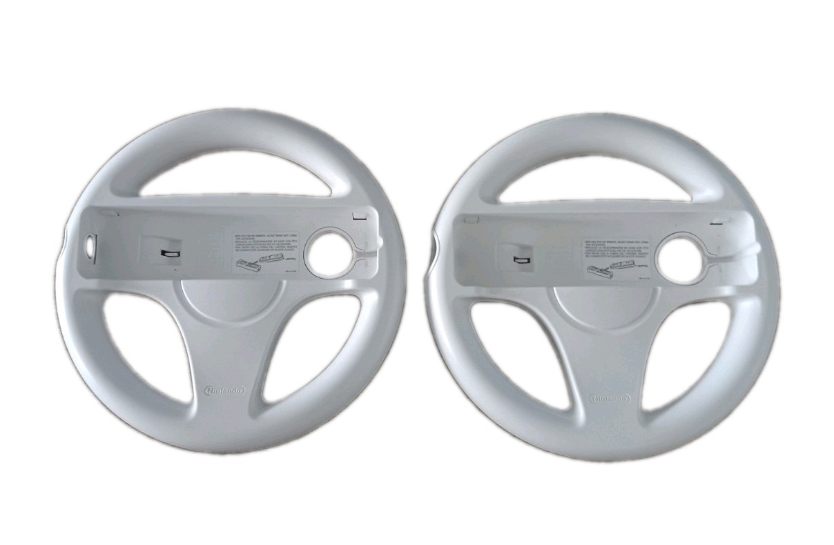 2X Official Nintendo Wii Steering Wheel Mario Kart OEM White RVL-024 Lot of 2