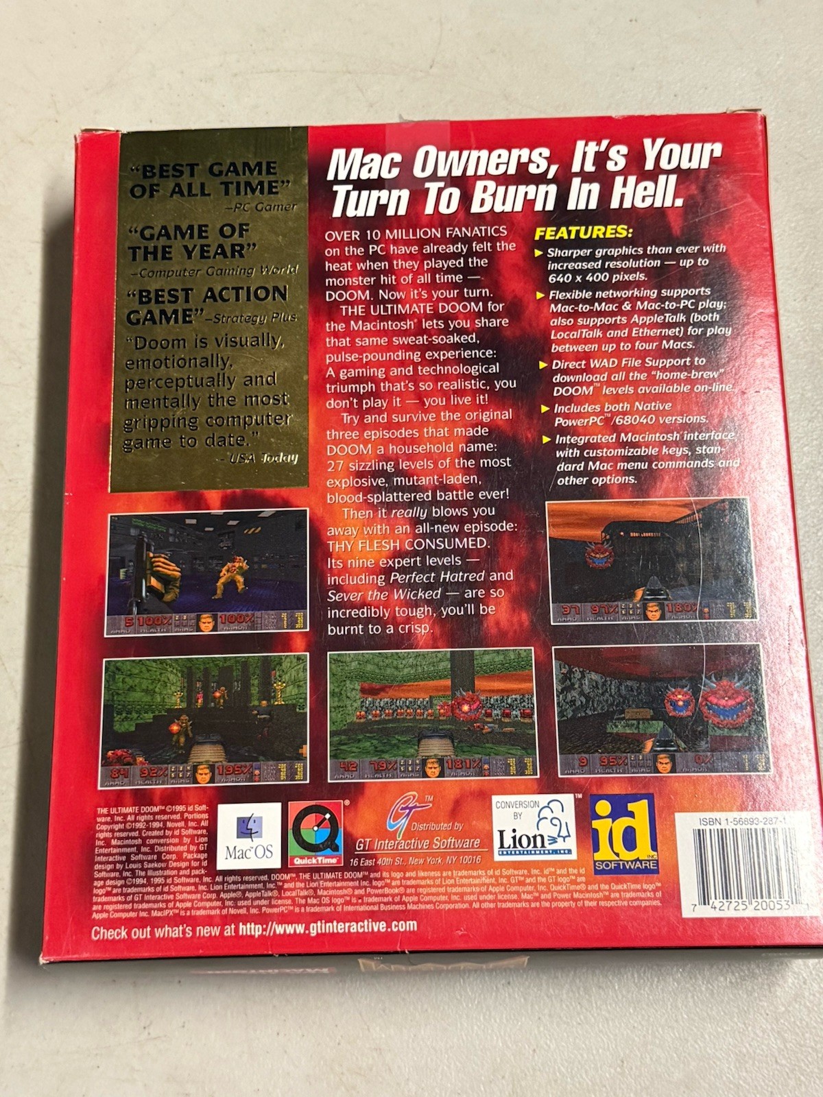1995 The Ultimate Doom Big Box Macintosh Original Megahit w/ Manual & Poster