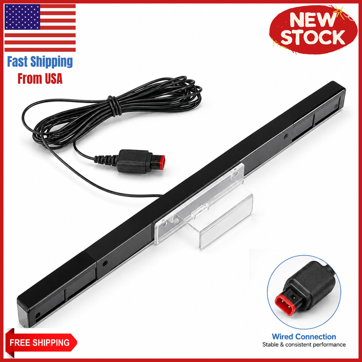 Wired Remote Motion Sensor Bar IR Infrared Ray Inductor for Nintendo Wii / Wii U
