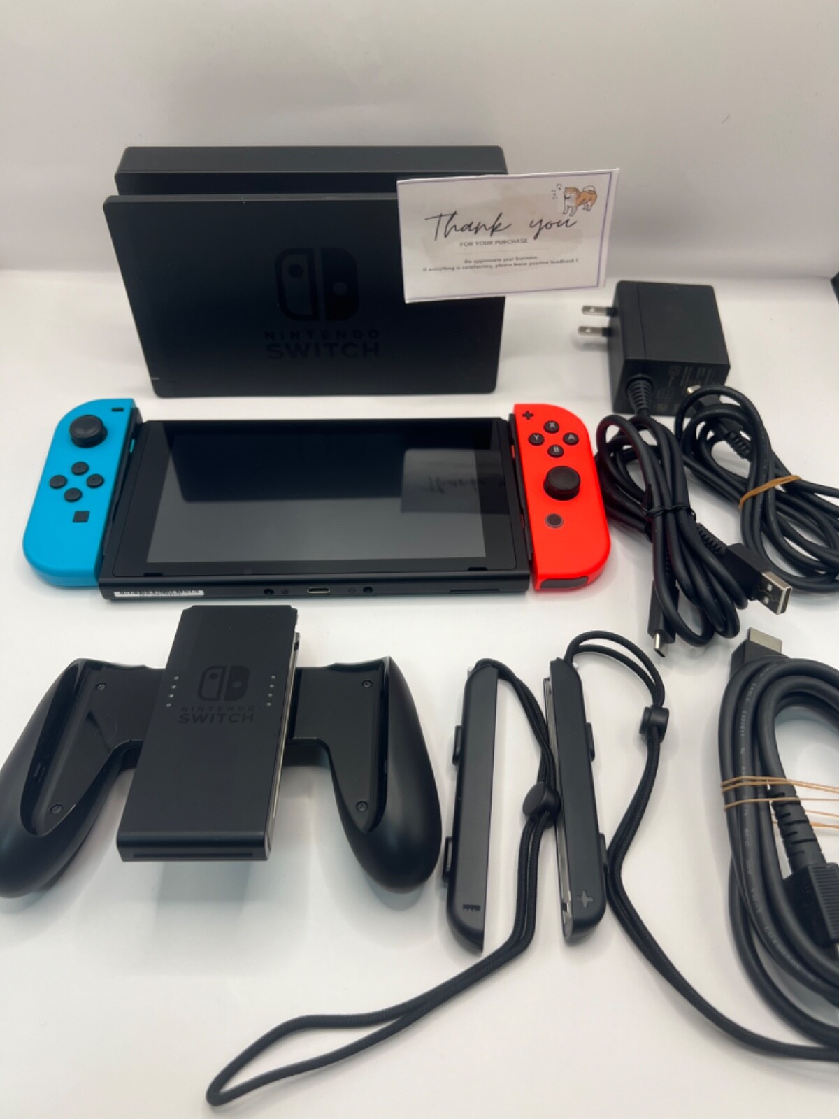 Nintendo Switch Red Blue Console HAC-001 w/ Joy Con + Dock + Charger +HDMI+BOX
