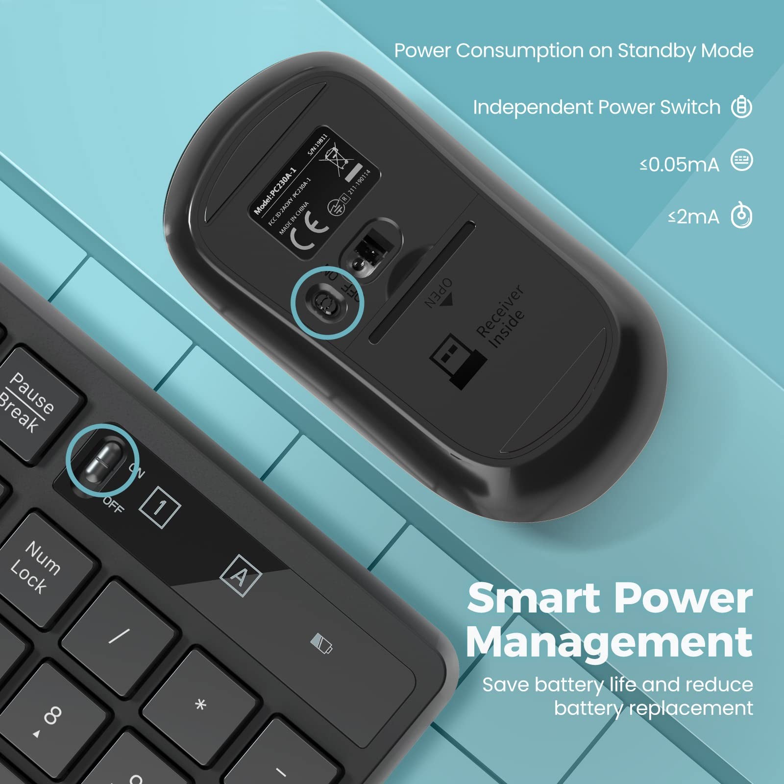 Wireless Keyboard and Mouse Combo, Lovaky 2.4G Full-Sized 1 Pack, Black