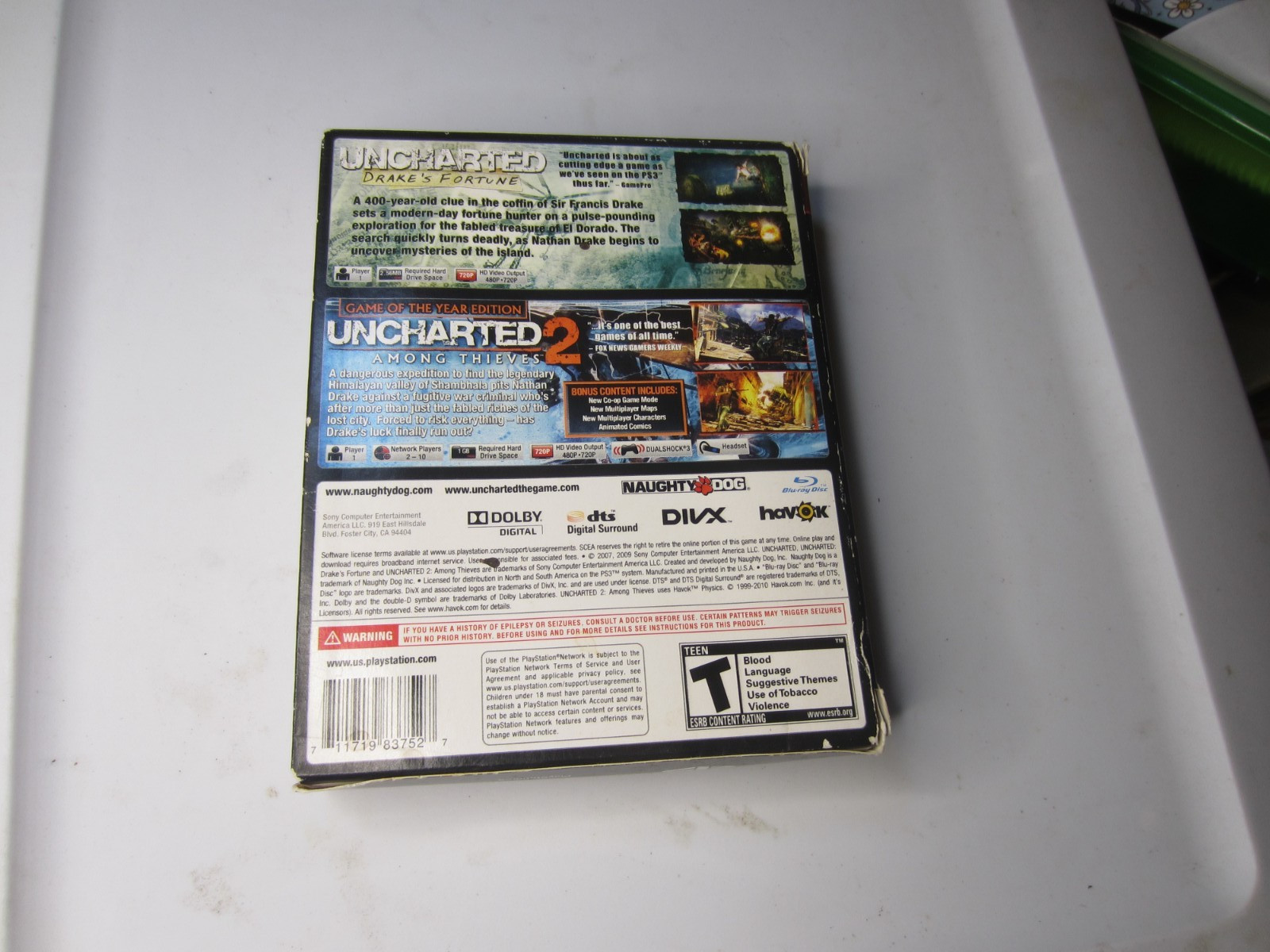 Uncharted Dual Pack (Sony PlayStation 3, 2011) 2 GAMES FAST SHIPPING