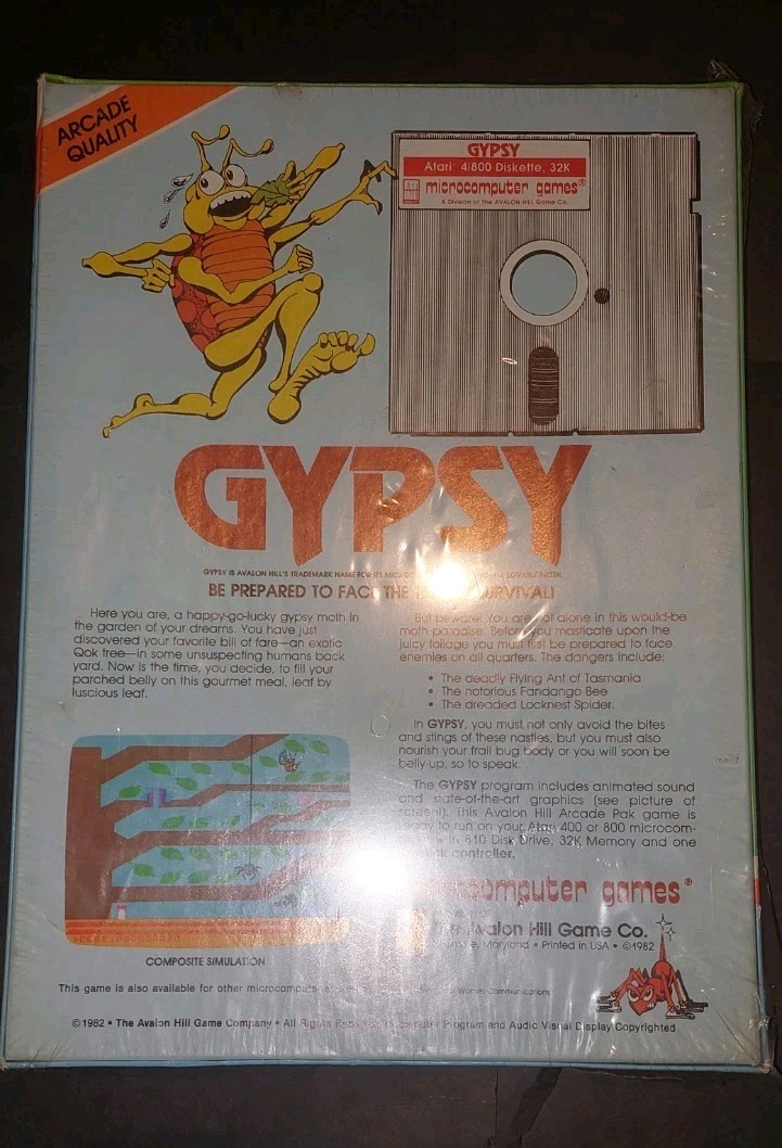 VINTAGE SEALED Gypsy (Atari 400/800, 1982) Avalon Hill Microcomputer Games Disk