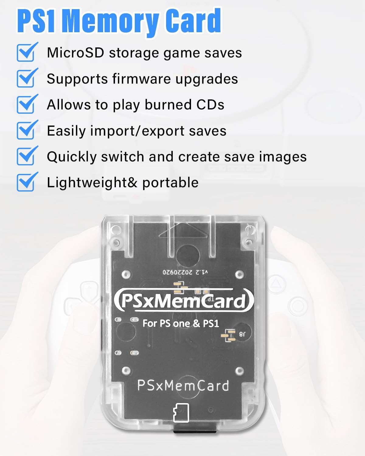 PS1 Memory Card with 512MB Micro SD Card, High Speed Game Memory Card for PS1 &