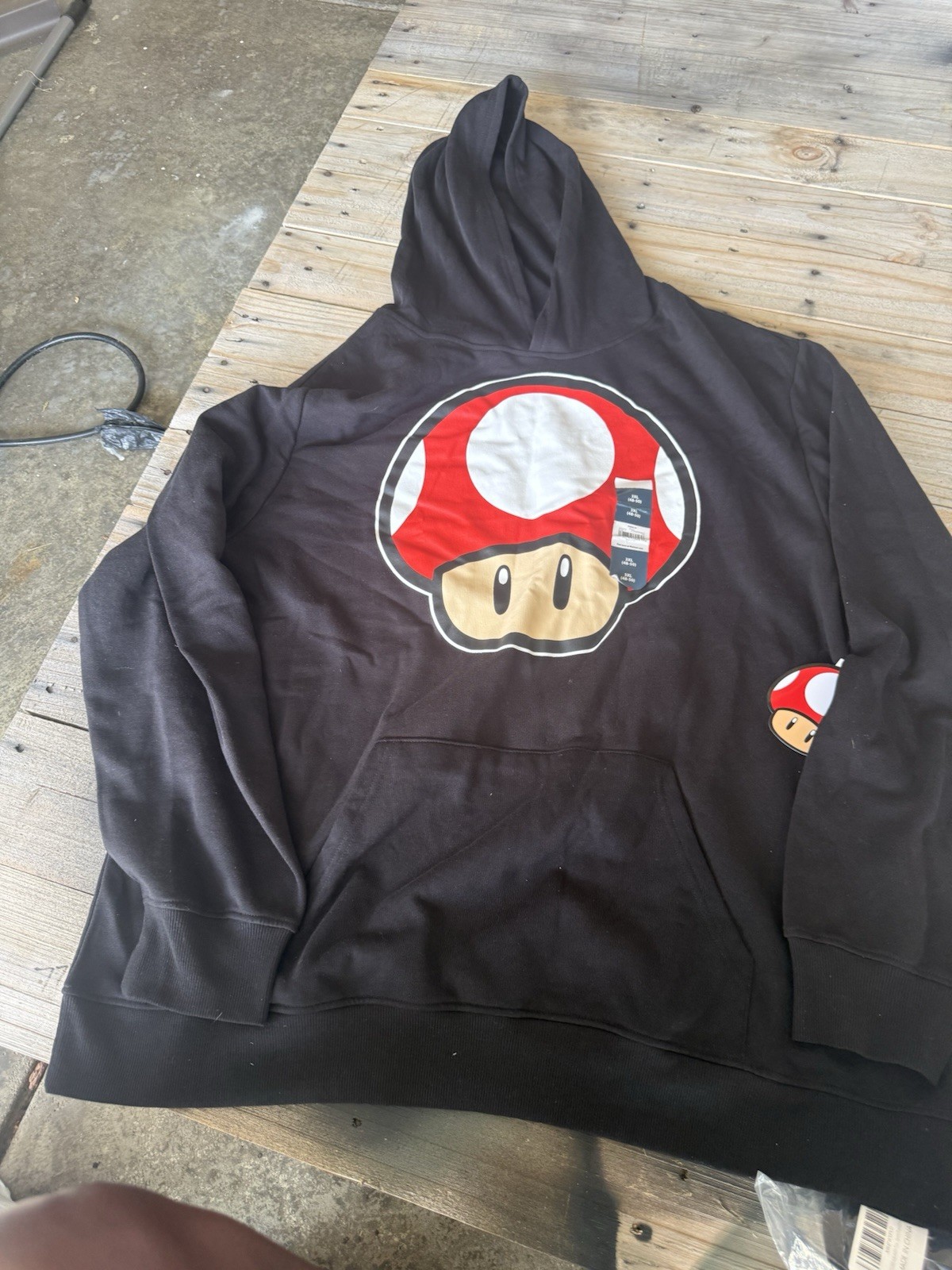 Super Mario Super Mushroom Black Hooded Pullover Hoodie Sweatshirt