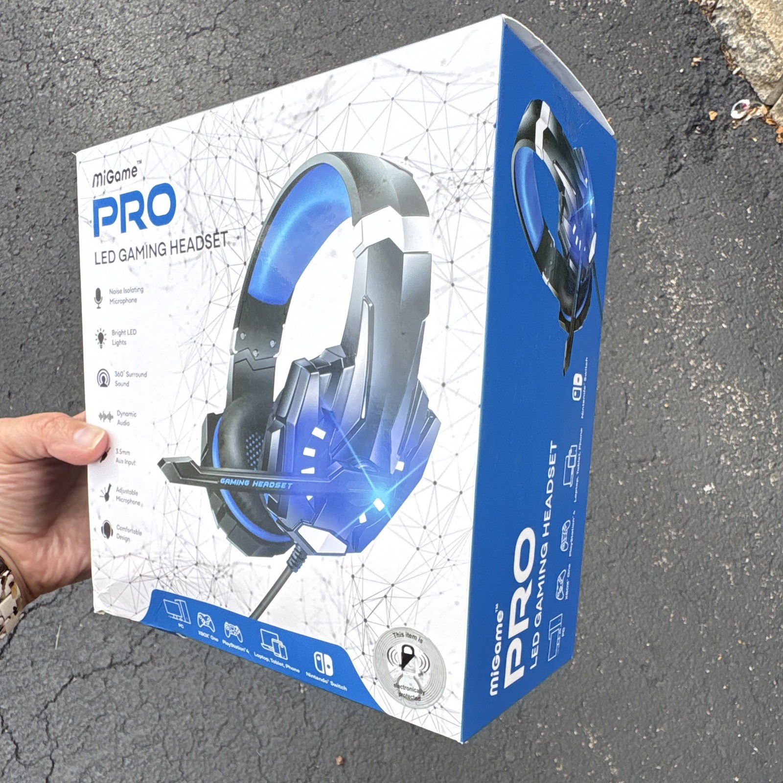 miGame PRO LED Gaming Headset Surround Sound Noise Isolation Boom Mic Black/Blue
