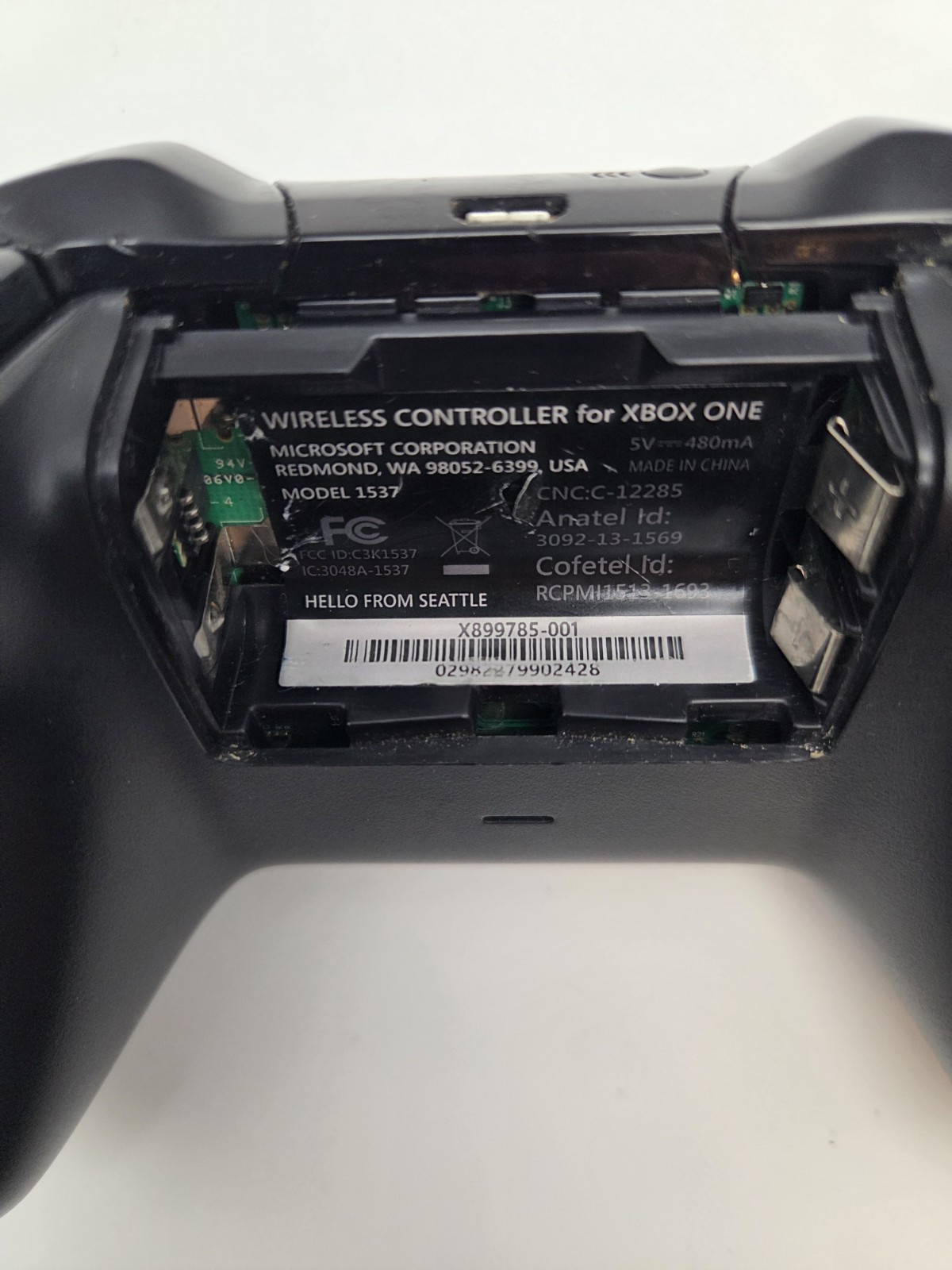 Black Xbox One 1537 Controller – Tested – No Drift – Grey OEM Battery Cover