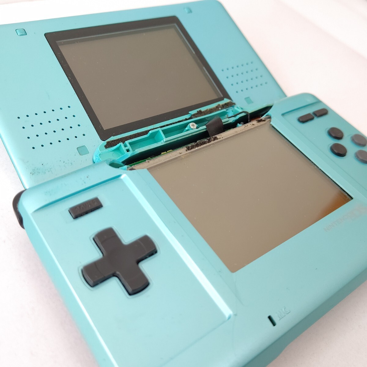 Nintendo DS Handheld Console Turquoise Blue Screen Damage Includes Only Main Uni
