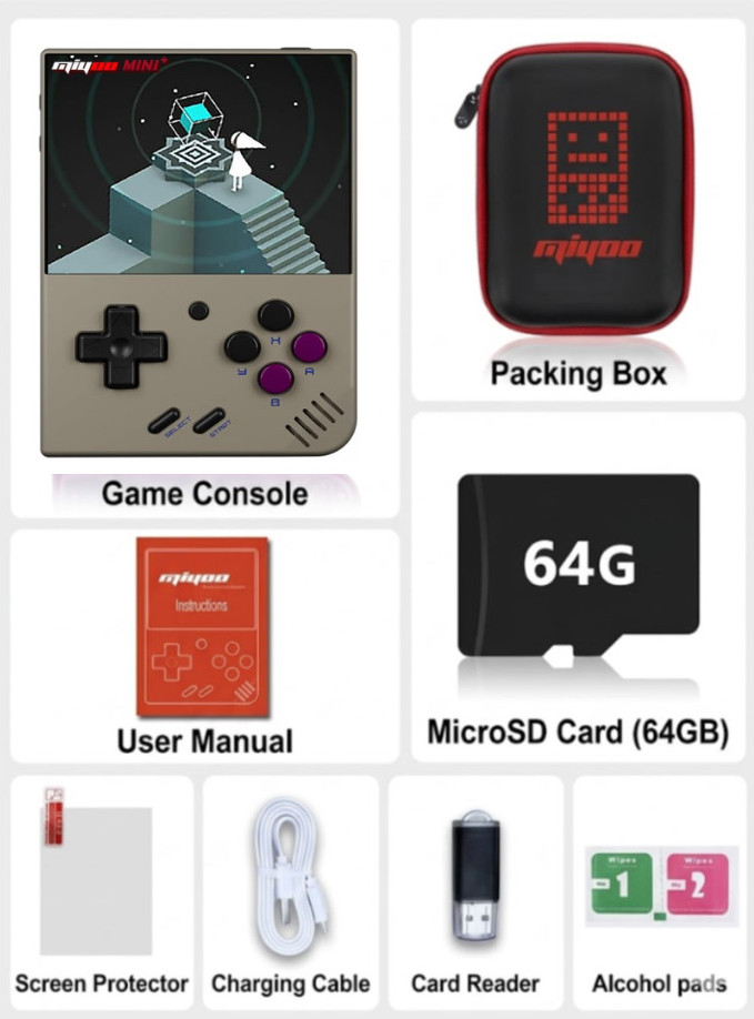 Miyoo Mini Plus Grey 64GB 3.5″ IPS Retro Handheld Console OnionOS WiFi + Case