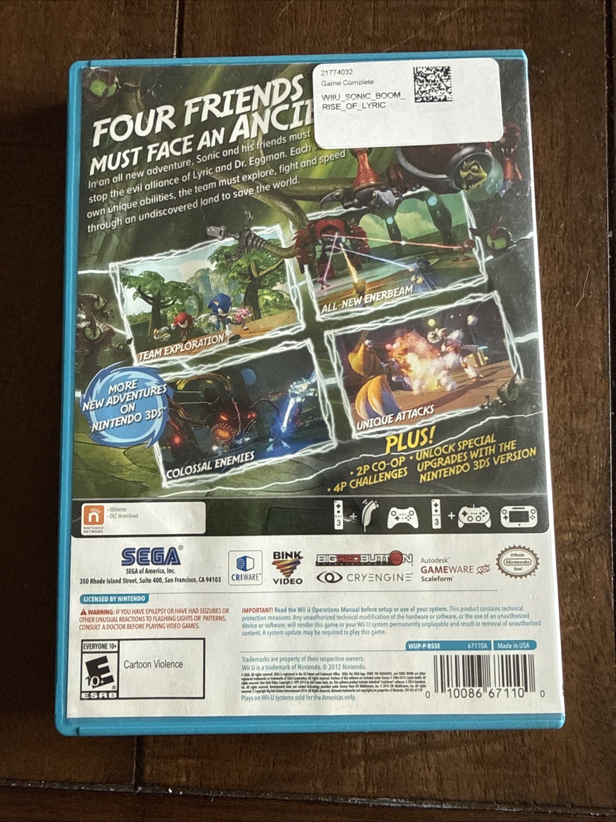 Sonic Boom: Rise of Lyric (Nintendo Wii U, 2014) Complete W/ Manual CIB – Tested