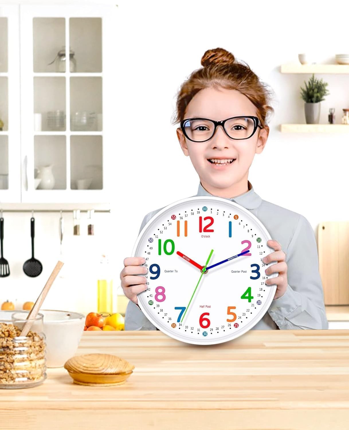 Silent Kids Wall Clock – Non-Ticking, Battery-Powered, Ideal 8 Inch, White