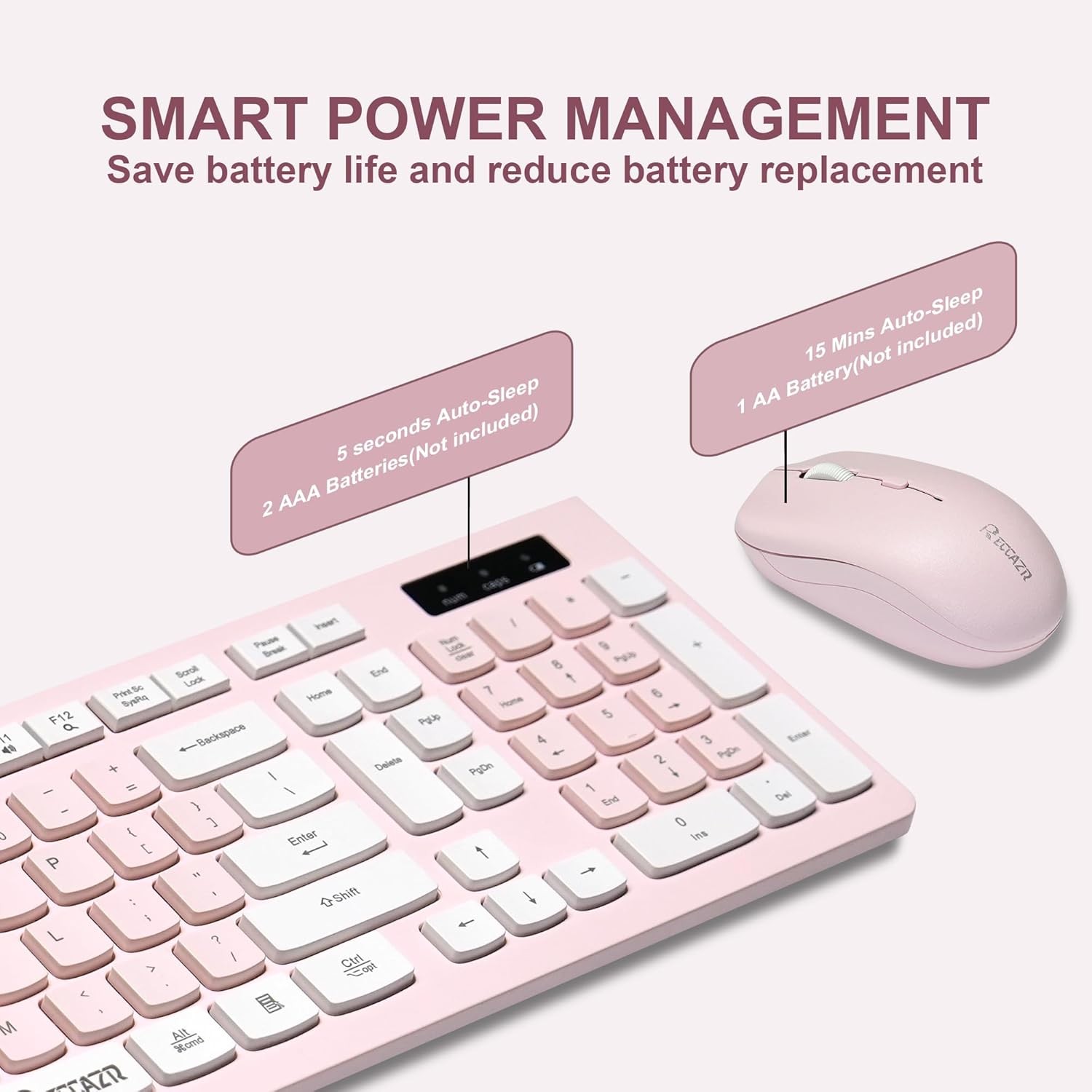 Wireless Keyboard and Mouse Combo, Reccazr 2.4G Full-Sized Pink & Cream