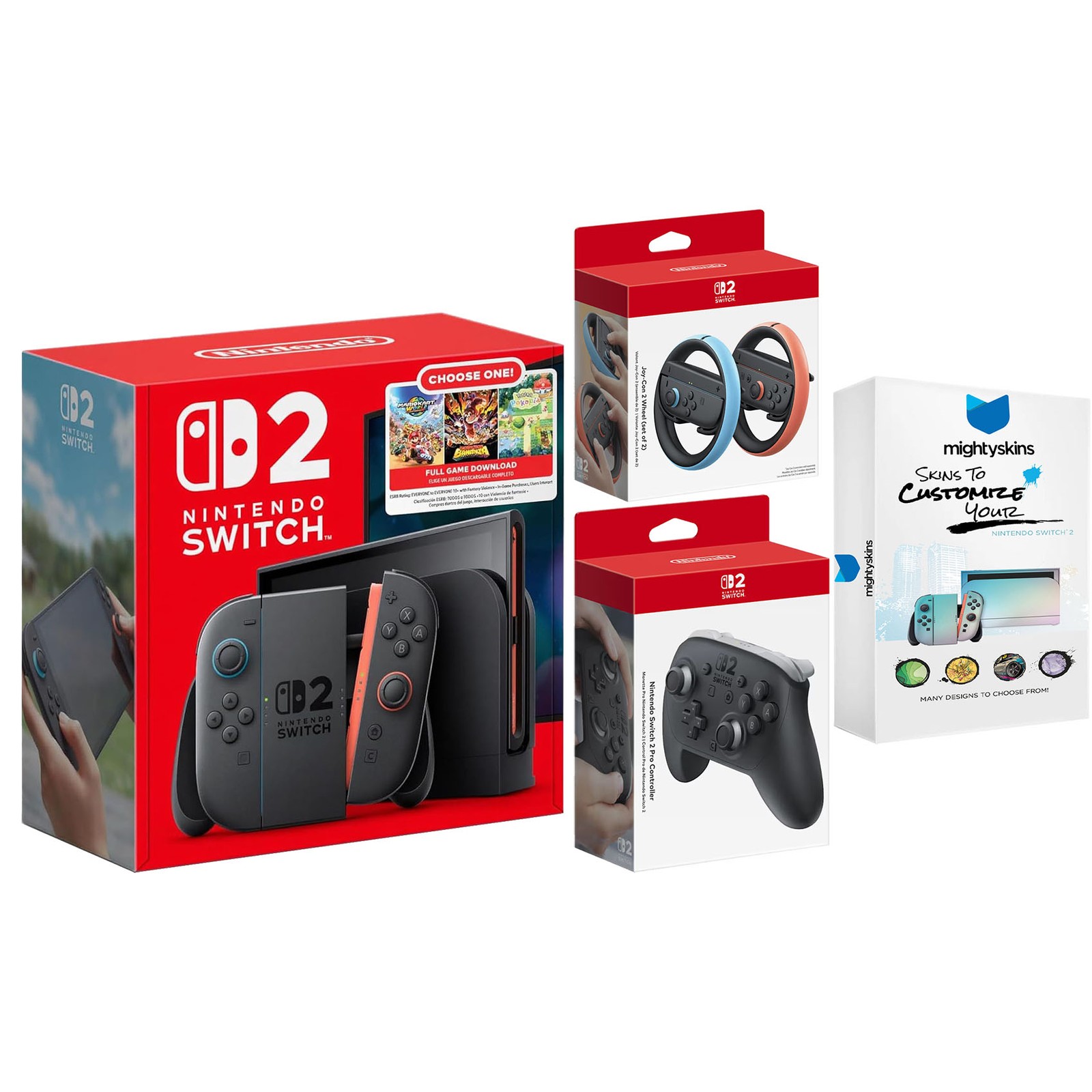 Nintendo Switch 2 Choose Your Game, Joy Con Wheels and Pro Controller Bundle