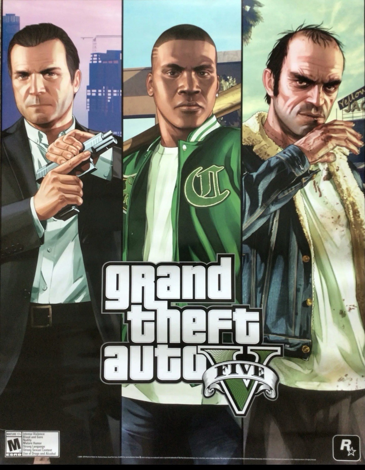 GRAND THEFT AUTO V FIVE DOUBLE SIDED PROMO POSTER SIZE 22″ X 28″ RARE