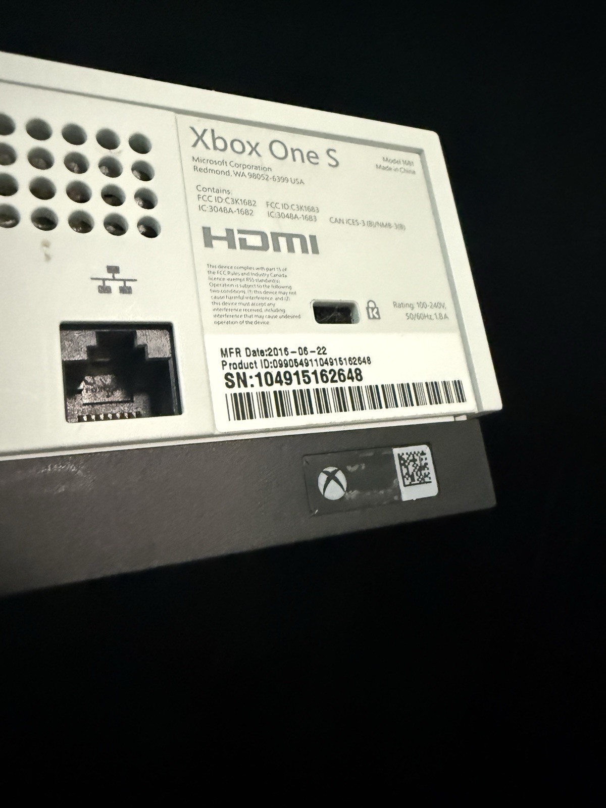Microsoft Xbox One S (Model 1681) 500GB White Gaming System Console Only, Tested