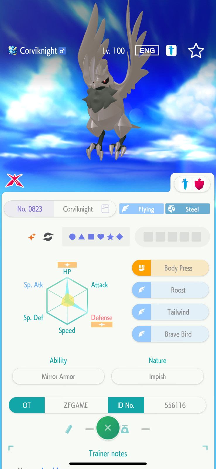 ✨6IV SHINY Corviknight + EVS🚀 POKEMON HOME✨Champions✨Online delivery⚡